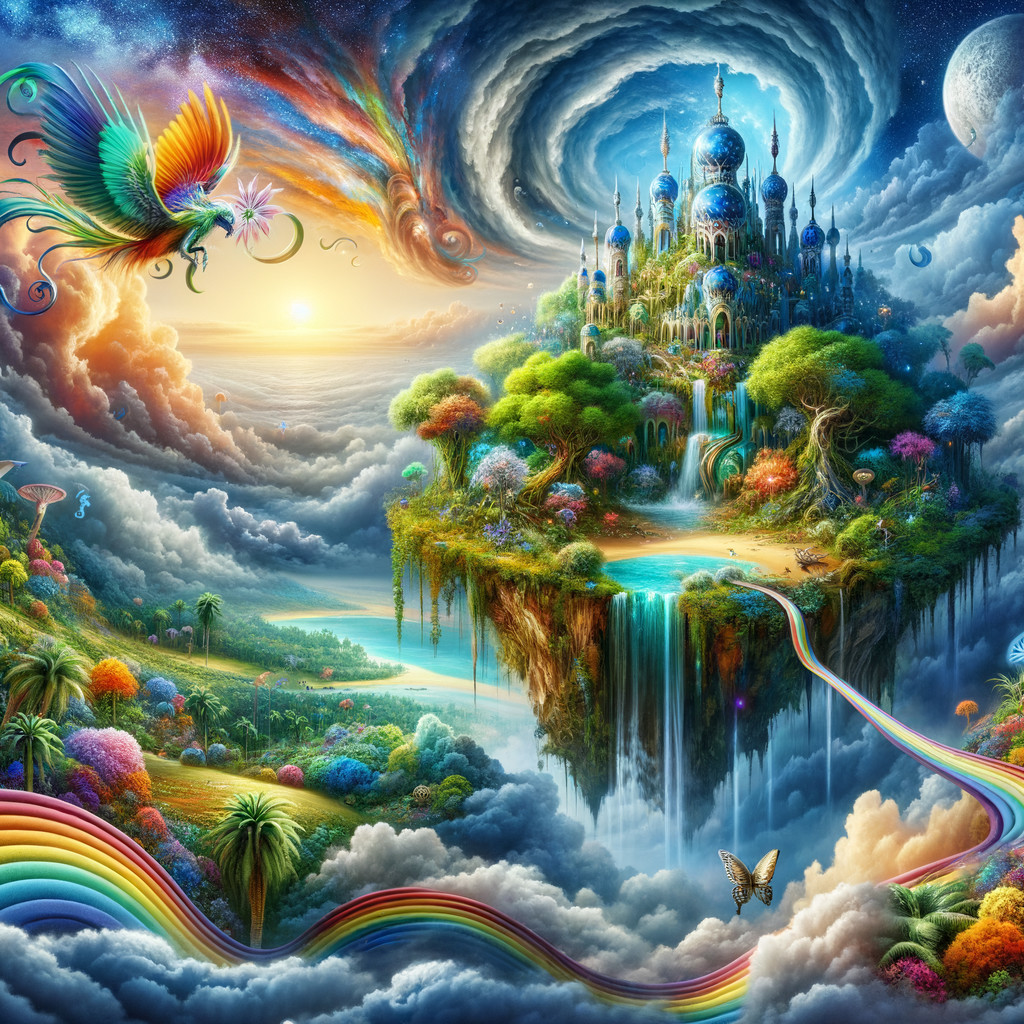 Vibrant Floating Castle in a Dreamlike Landscape
