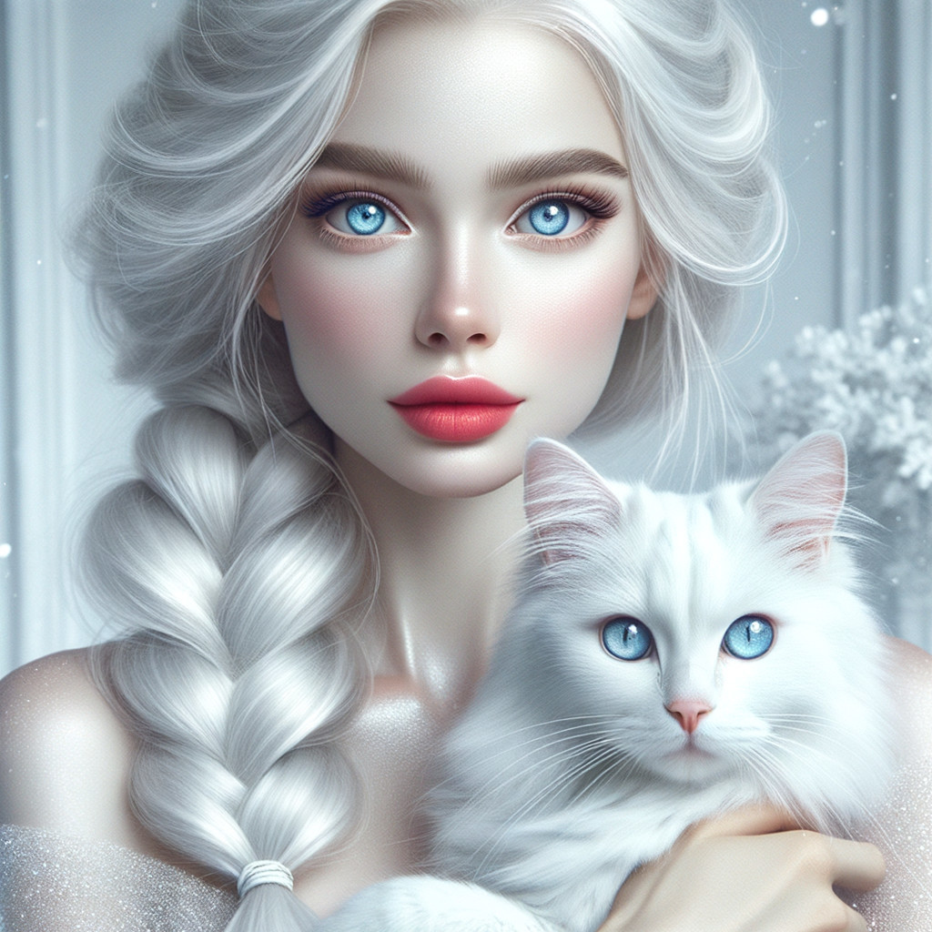 Ethereal Woman with Cat in Dreamy Background