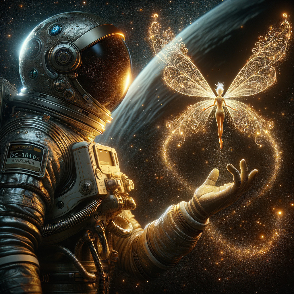 Astronaut Encountering Luminous Fairy in Space