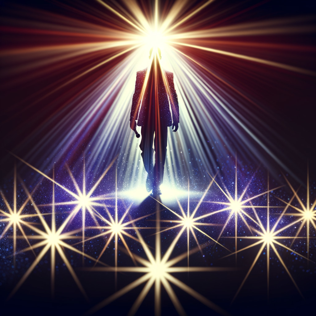 Silhouetted Figure Against Dazzling Lights and Stars