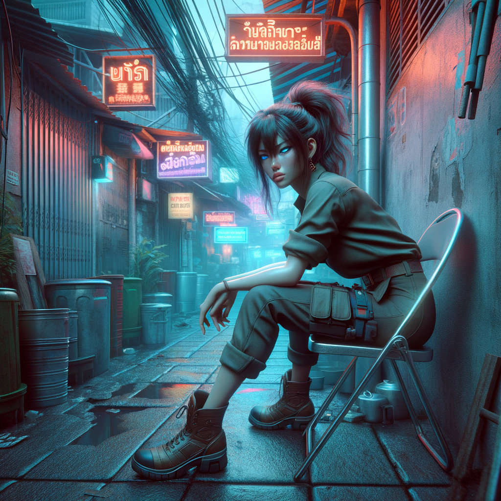 Young Woman in Neon Alley with Urban Style