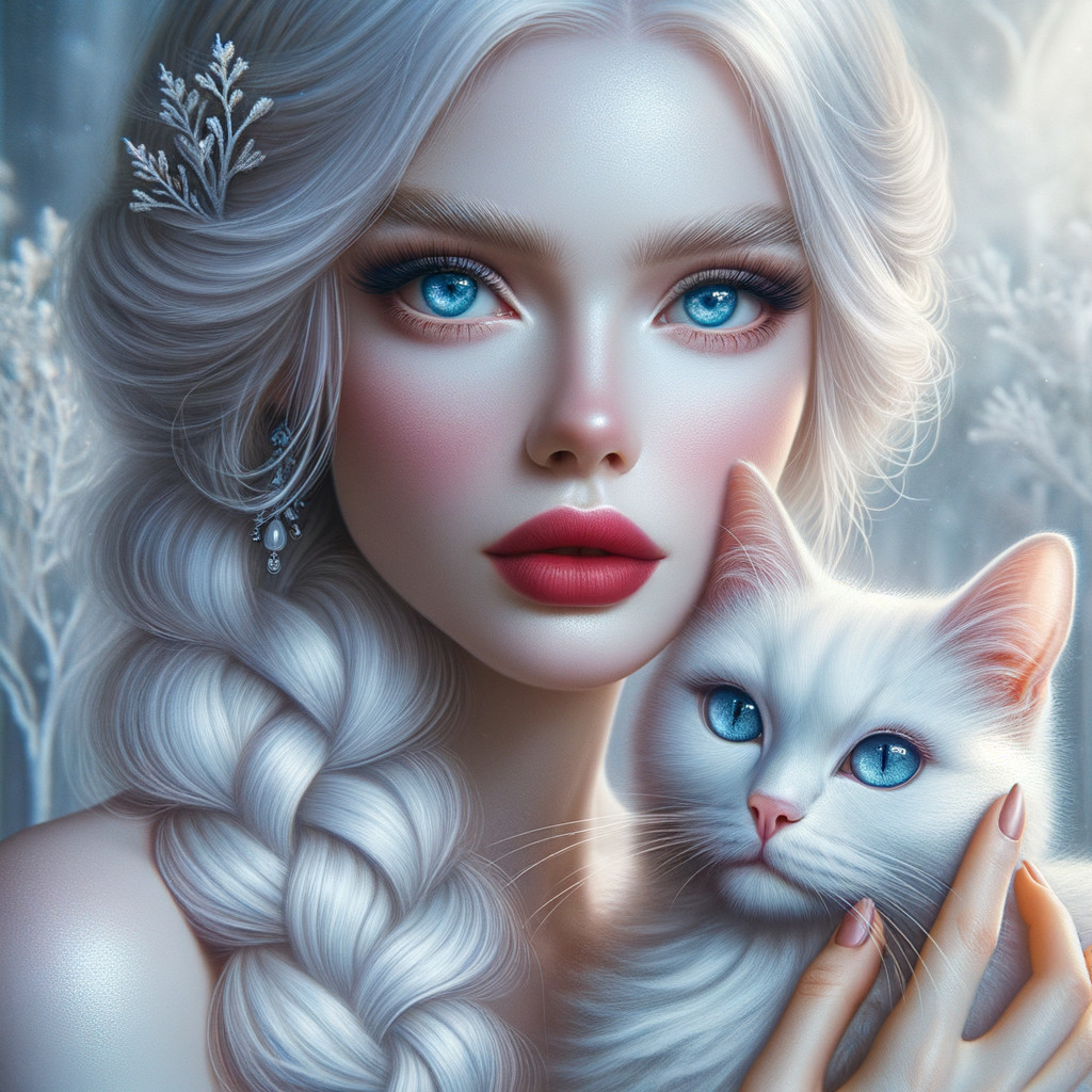Detailed Digital Painting of a Young Woman with Cat