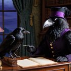 Animated Skeleton in Purple Suit with Black Cat