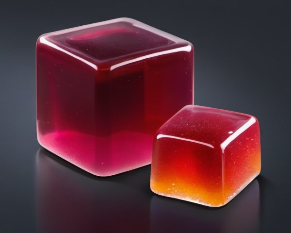 Red Gradient Jelly-Like Cubes on Reflective Surface