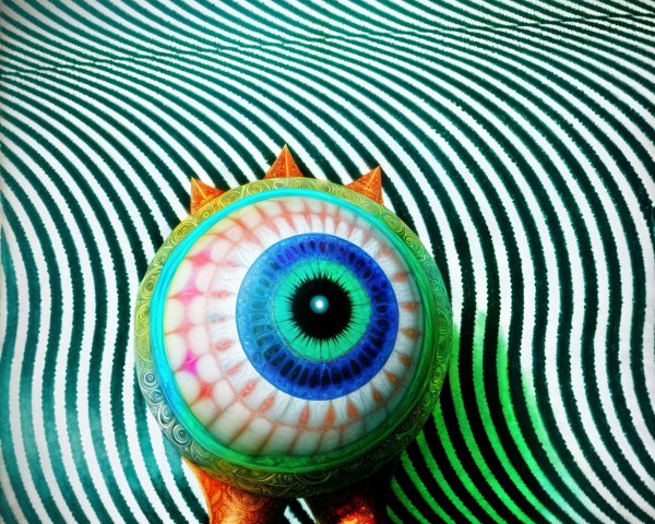 Whimsical Character with Colorful Eye and Stripes