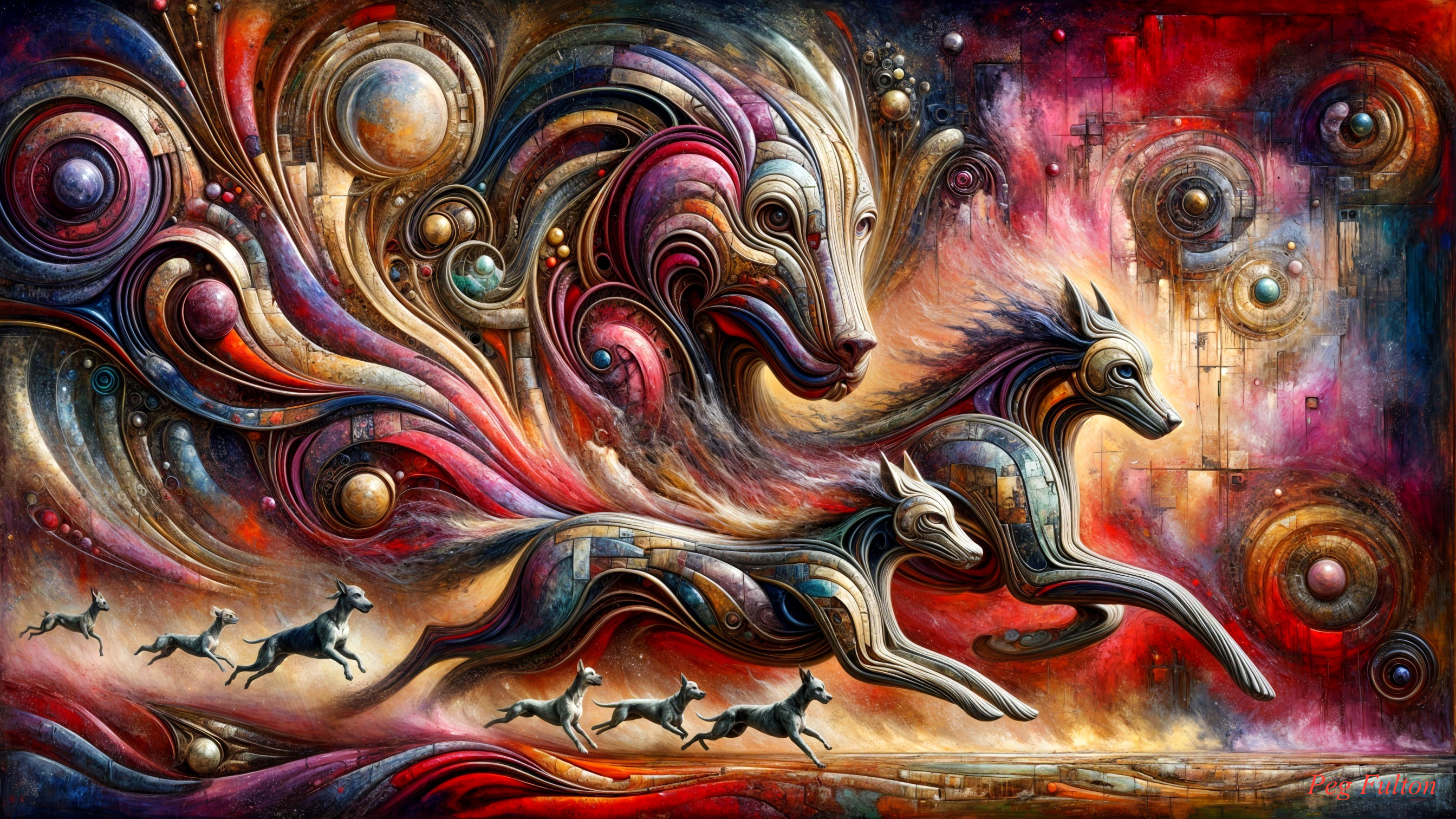 Vibrant Abstract Artwork with Stylized Animals