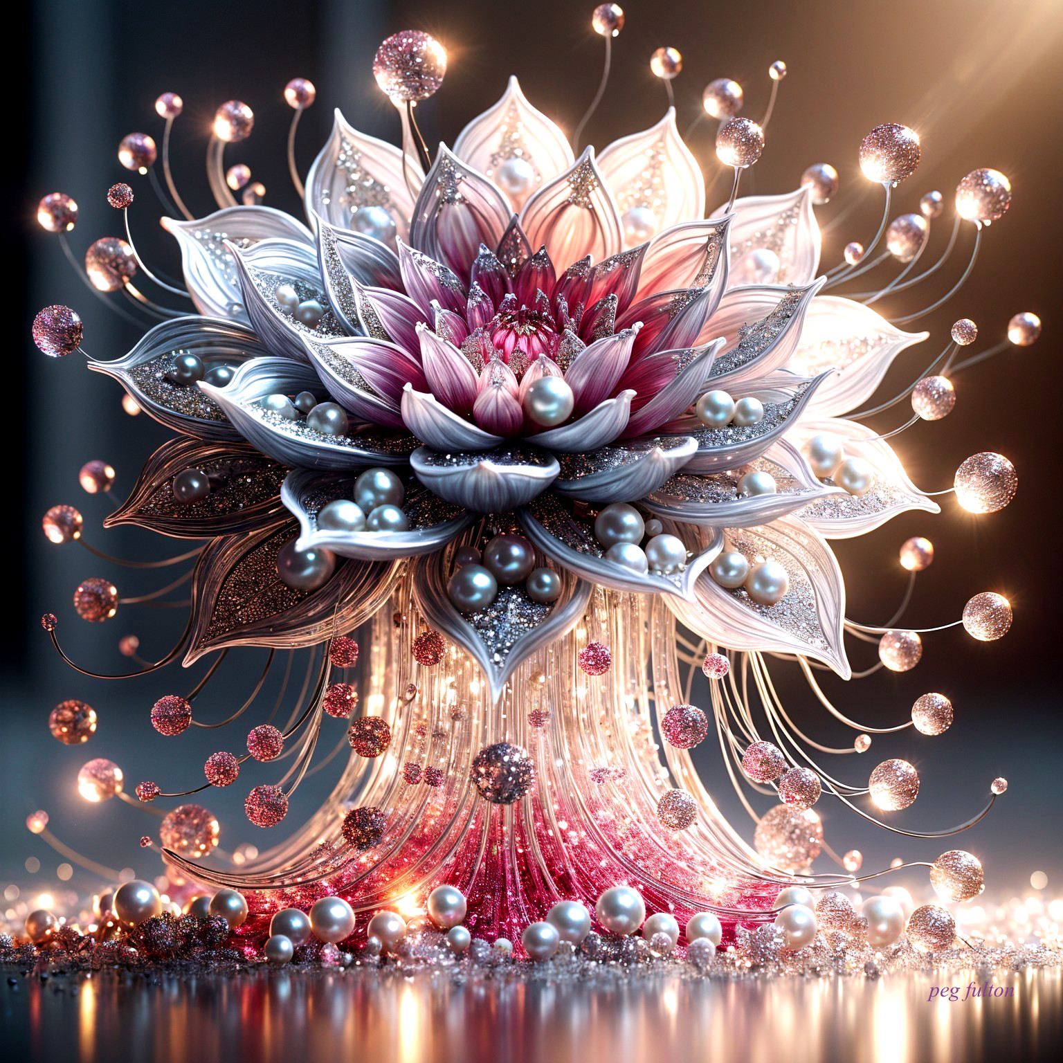 Intricate Flower Sculpture with Pearls and Orbs