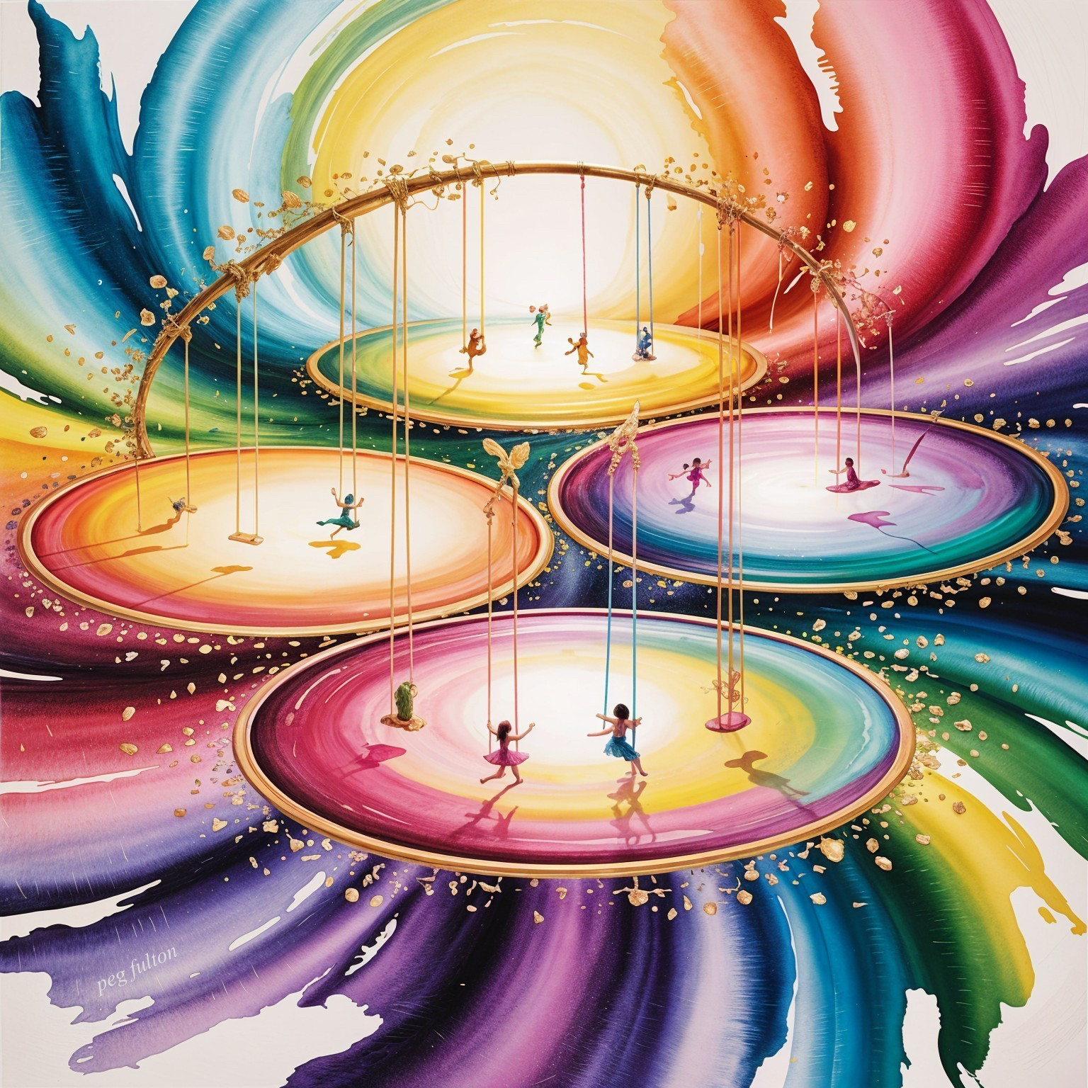 Vibrant Abstract Artwork with Colorful Suspended Platforms