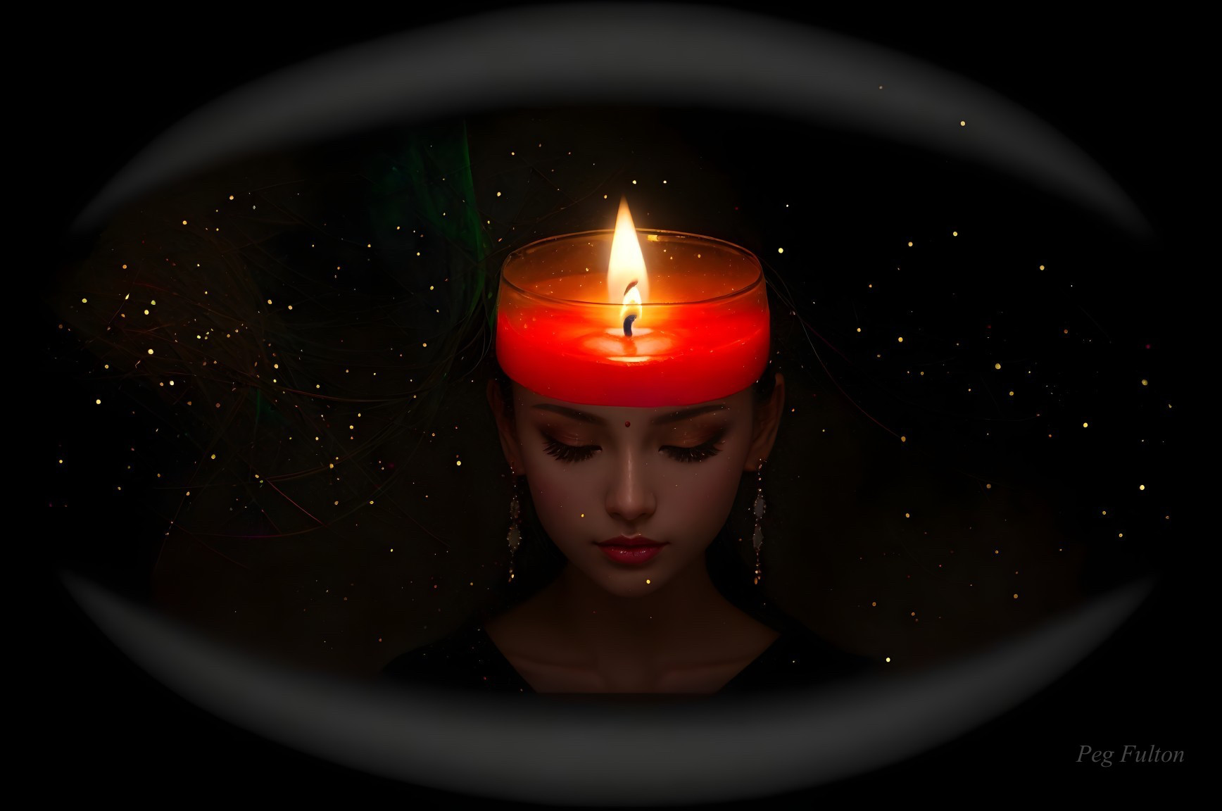 Contemplative Woman with Candle in Ethereal Setting