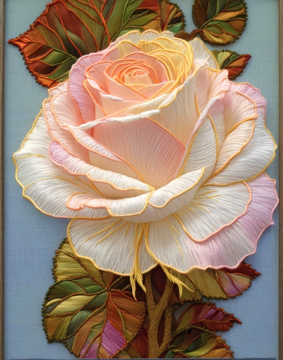 Embroidered Rose with Intricate Details and Colors
