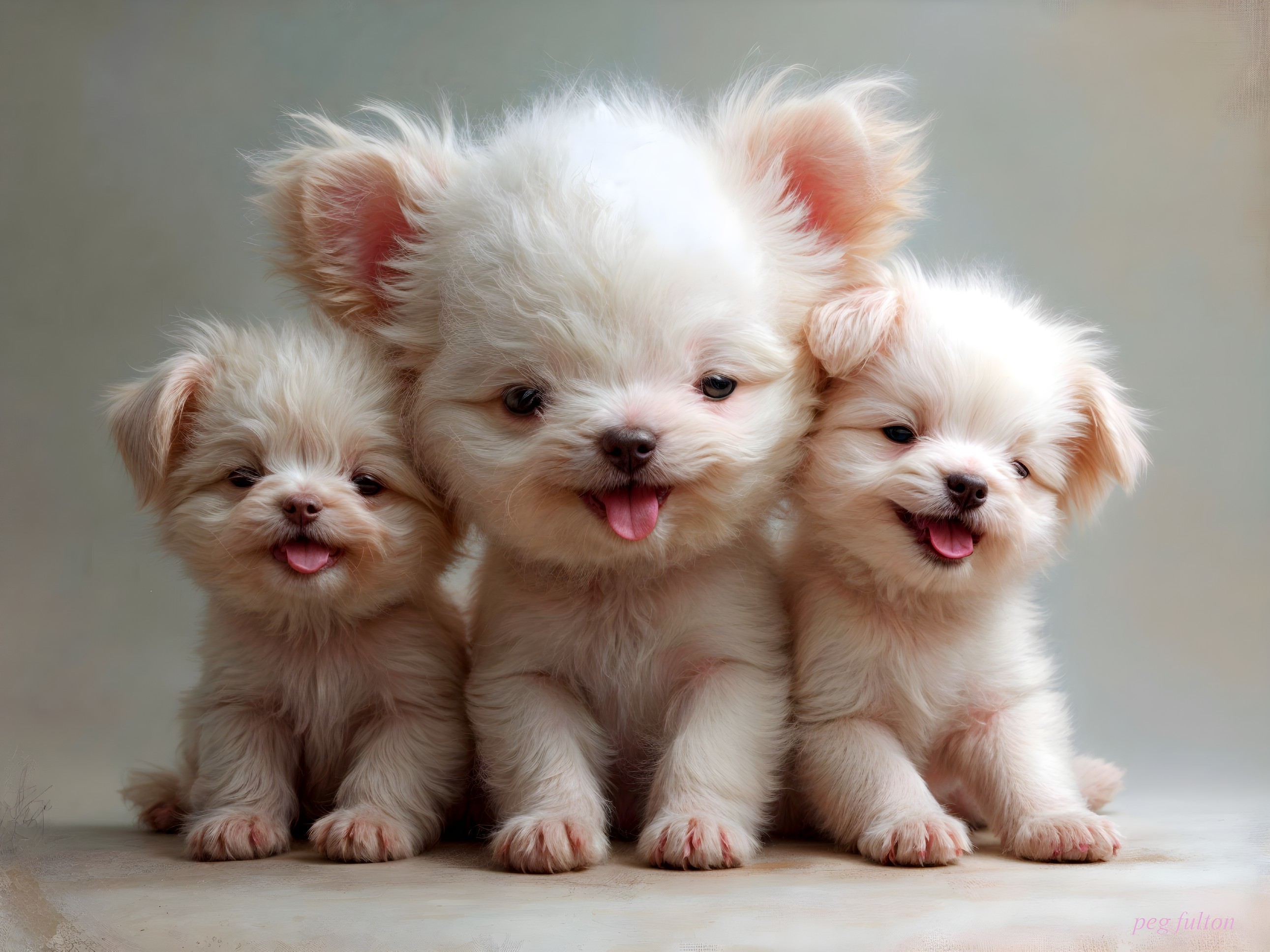 Fluffy White Puppies with Playful Expressions