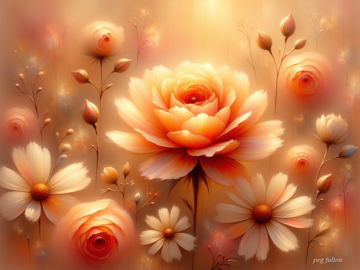 Floral Arrangement with Peach Roses and Daisies