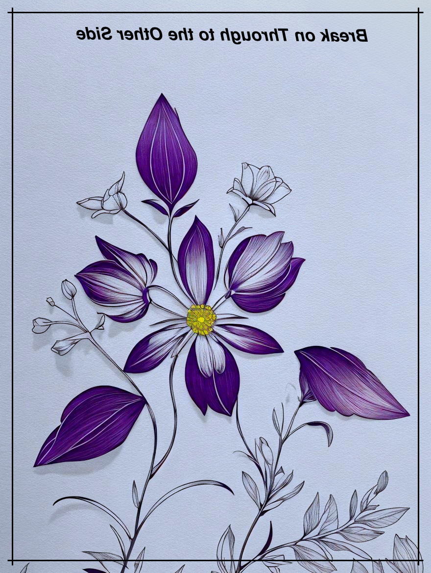 Purple and White Floral Design with Blooming Flower on Textured Background