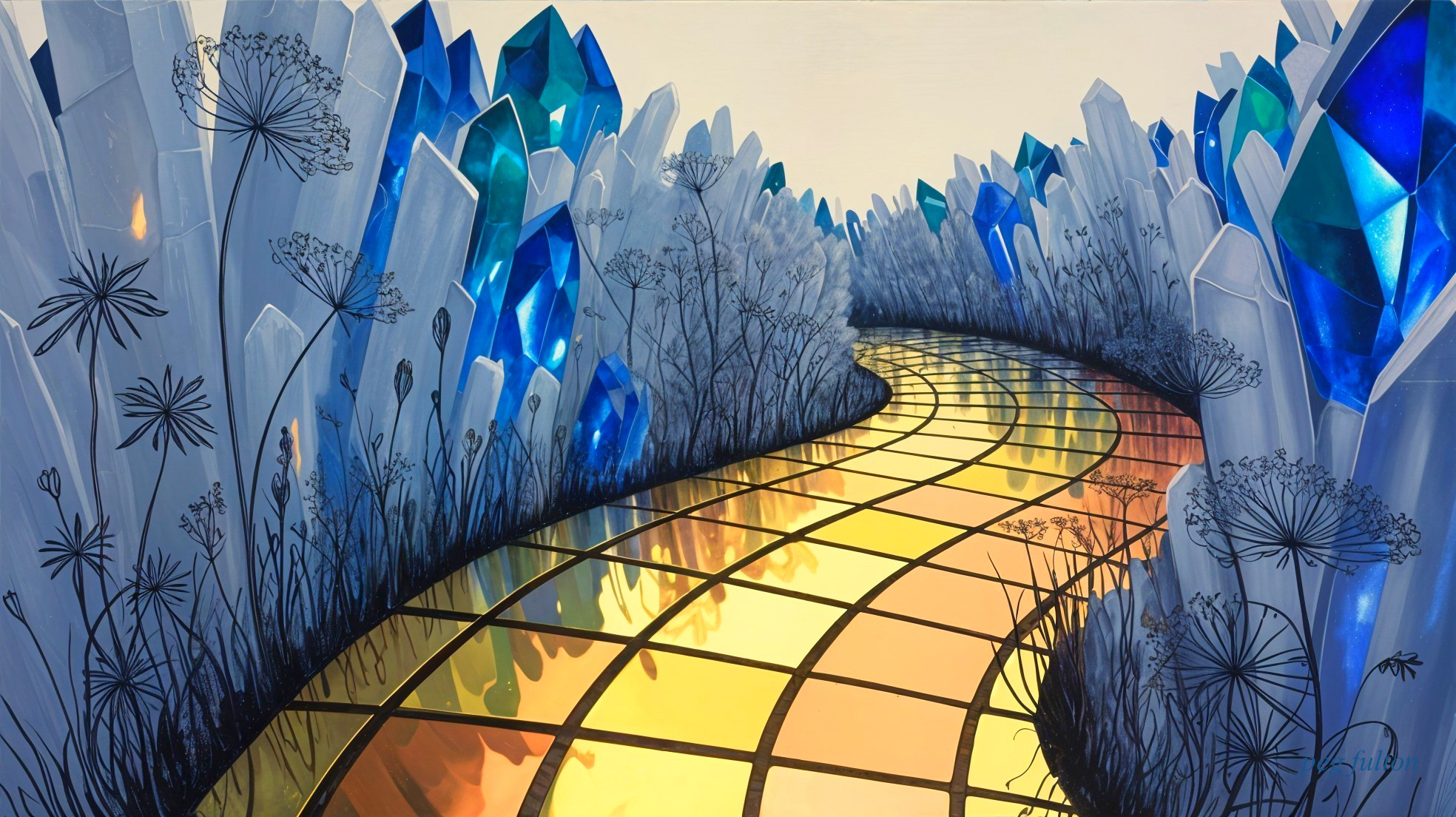 Golden Tiled Path in a Crystal Landscape