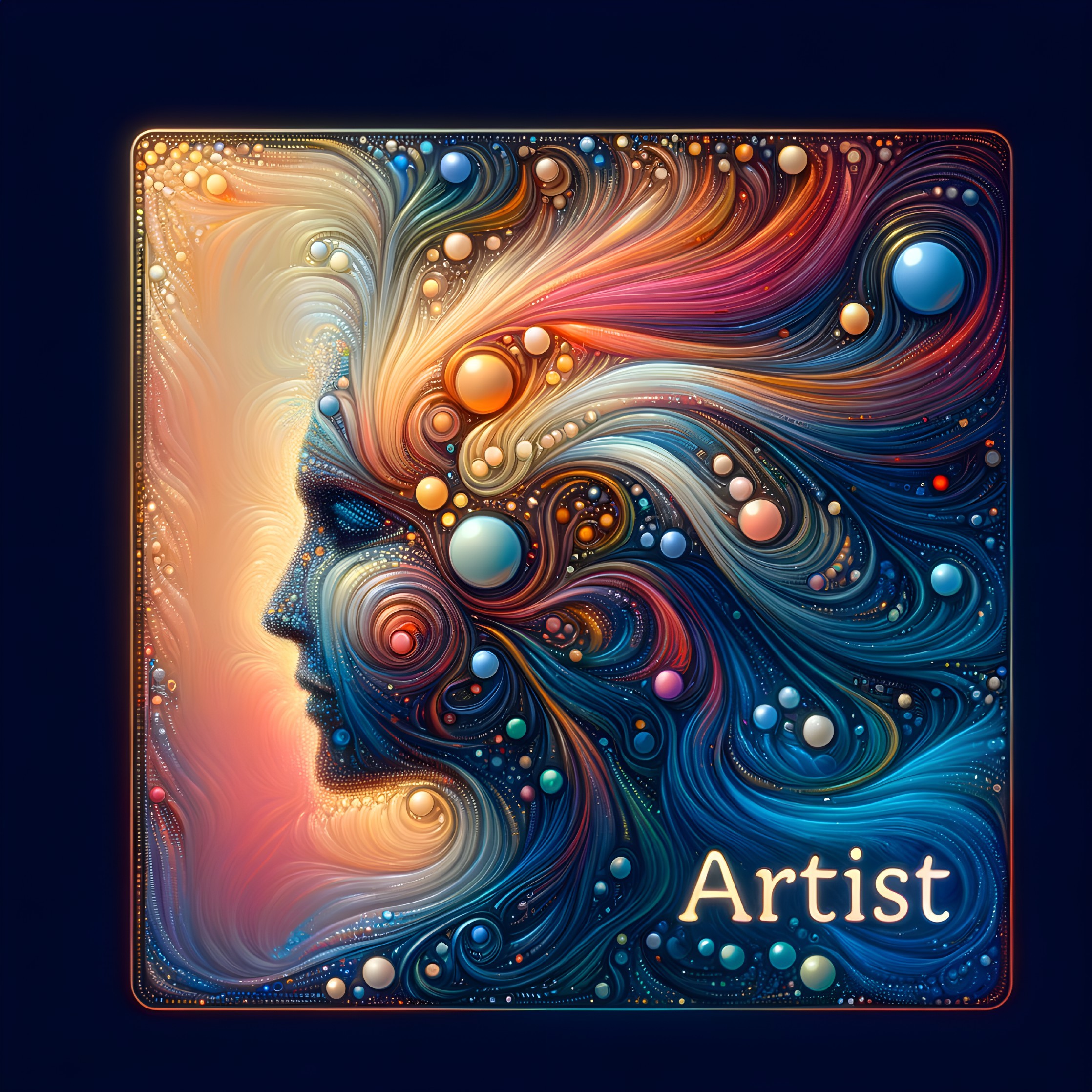 Abstract Face with Colorful Patterns and Cosmic Elements