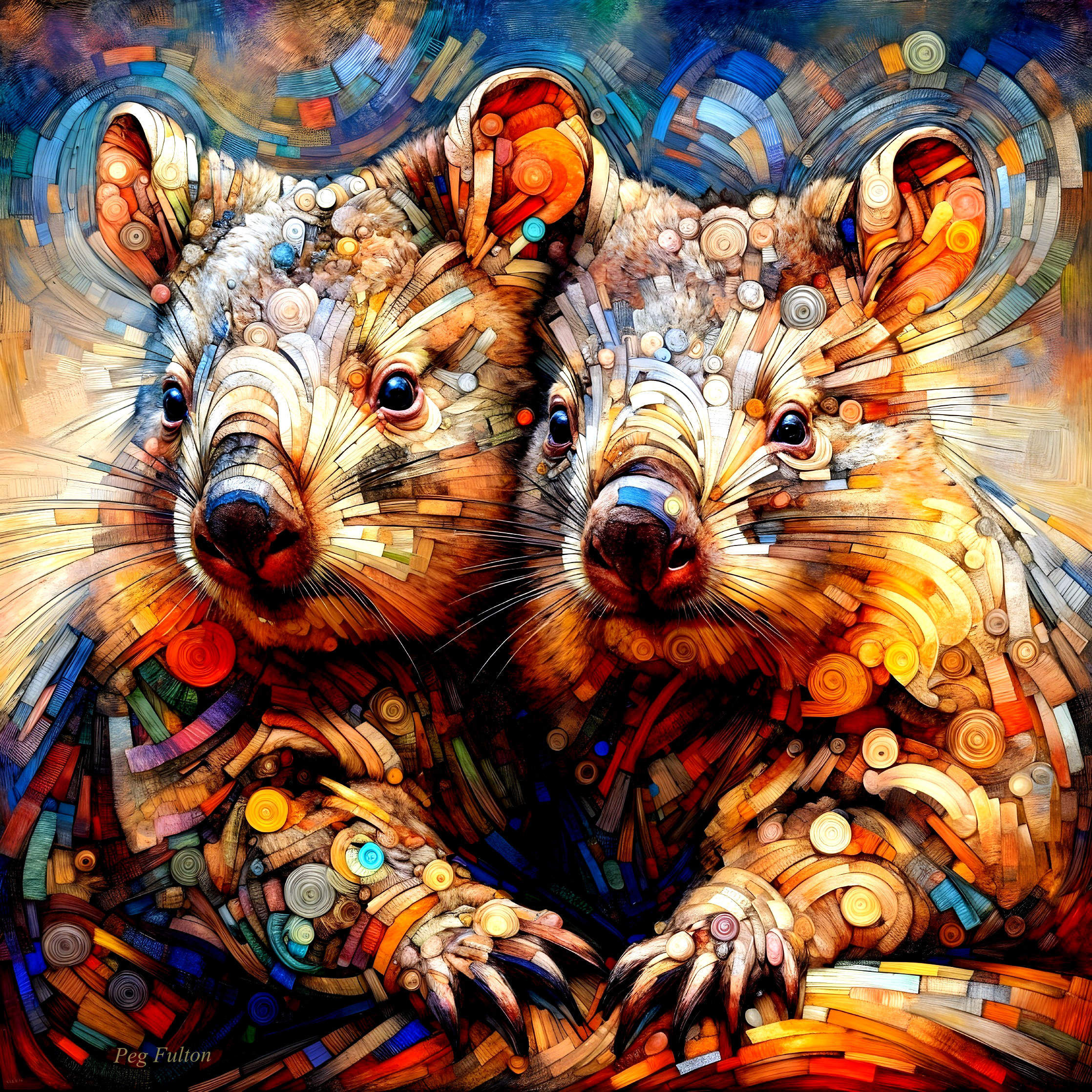 Playful Wombats in Vibrant Abstract Art Style