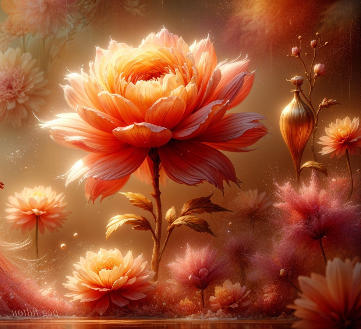 Vibrant Oversized Flowers in Peach and Coral Shades
