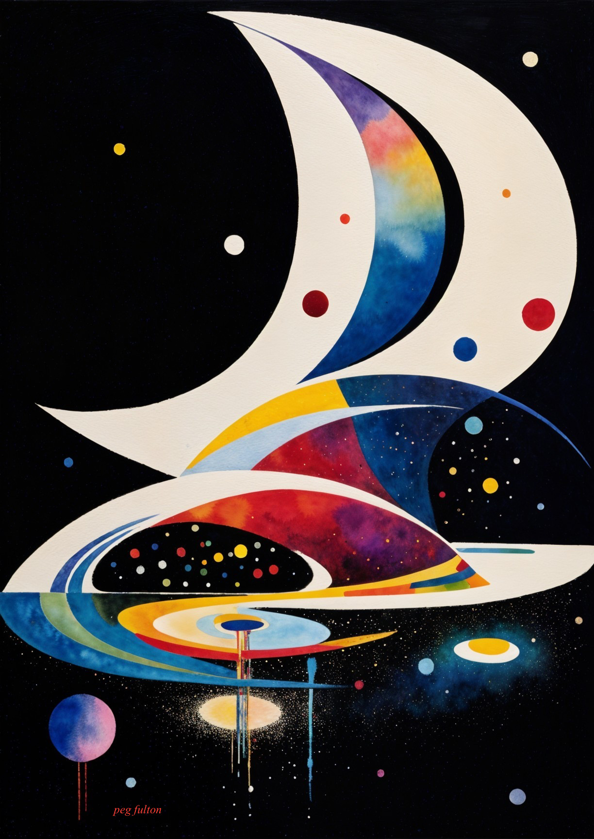Vibrant Abstract Cosmic Composition with Geometric Shapes