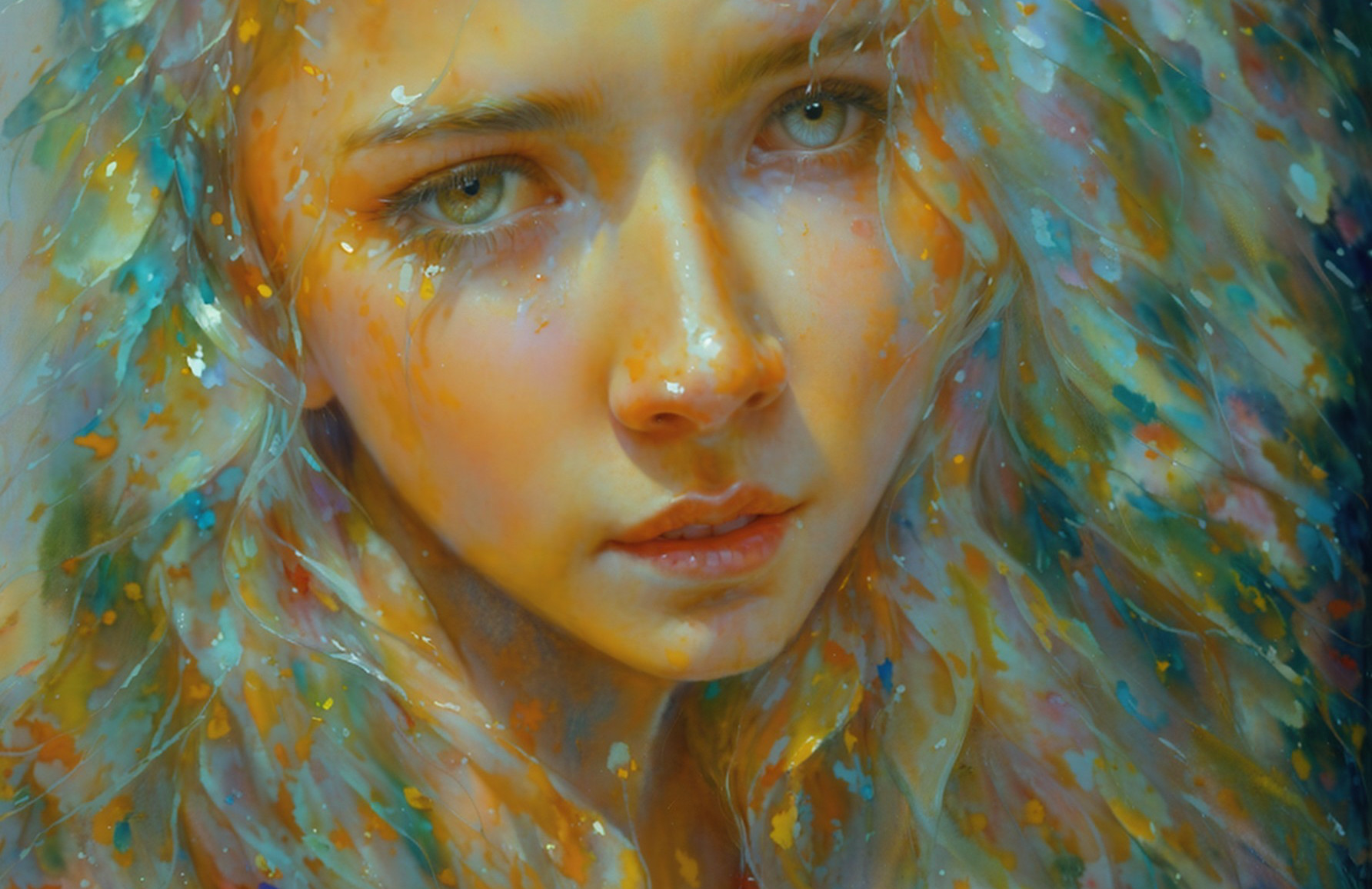 Close-up Portrait of a Young Girl with Colorful Details