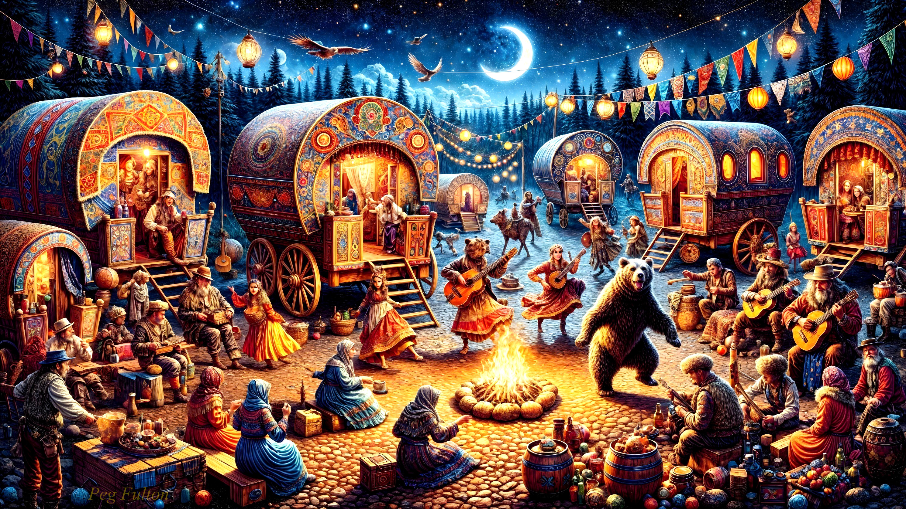 Vibrant Festival Night with Lanterns and Celebrants