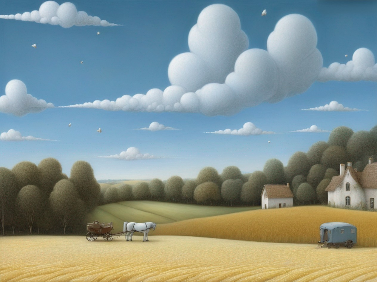 Serene Countryside Landscape with Rolling Fields and Horse