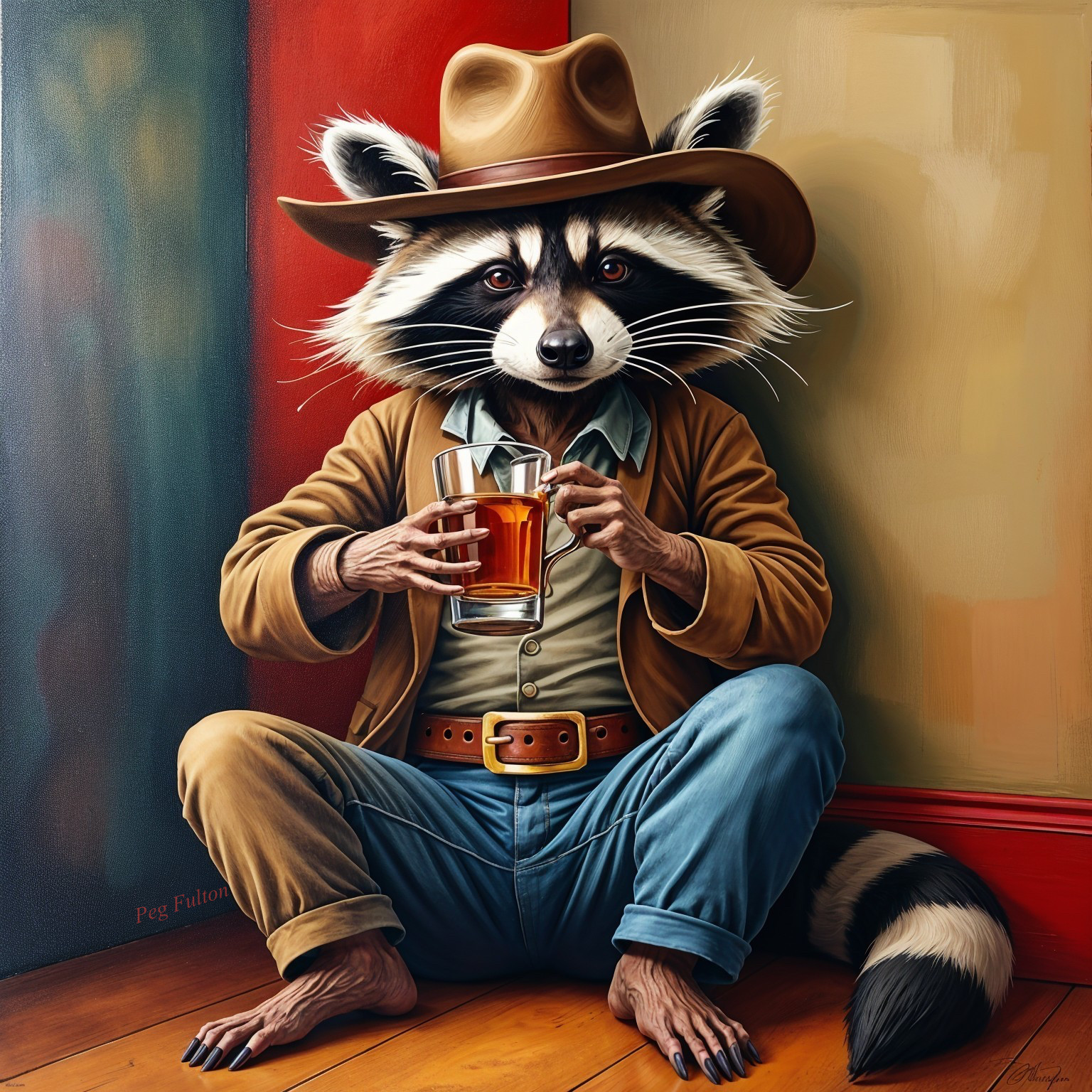 Whimsical Raccoon Character in Cowboy Attire