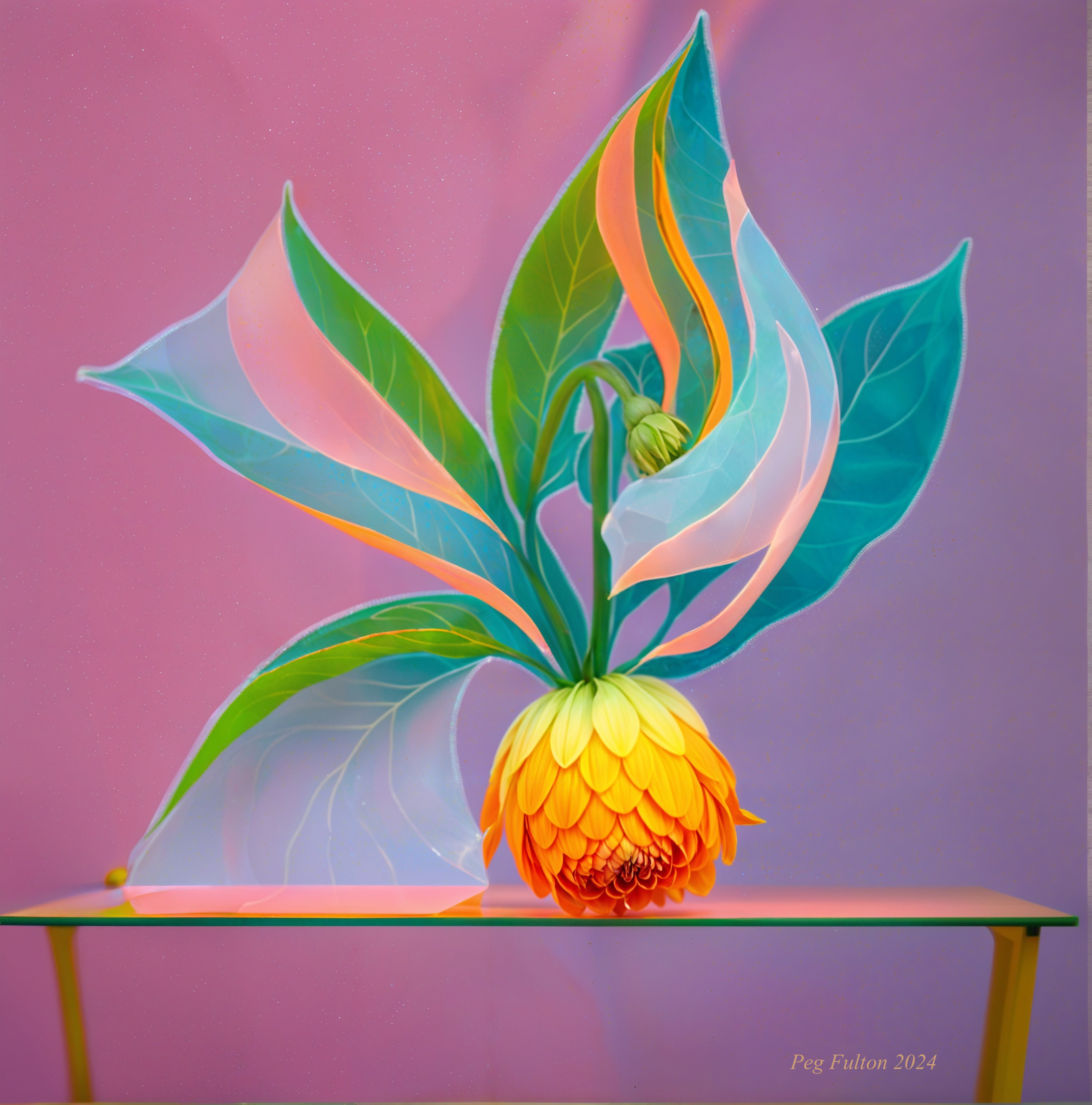 Surreal Flower with Colorful Petals and Ethereal Background