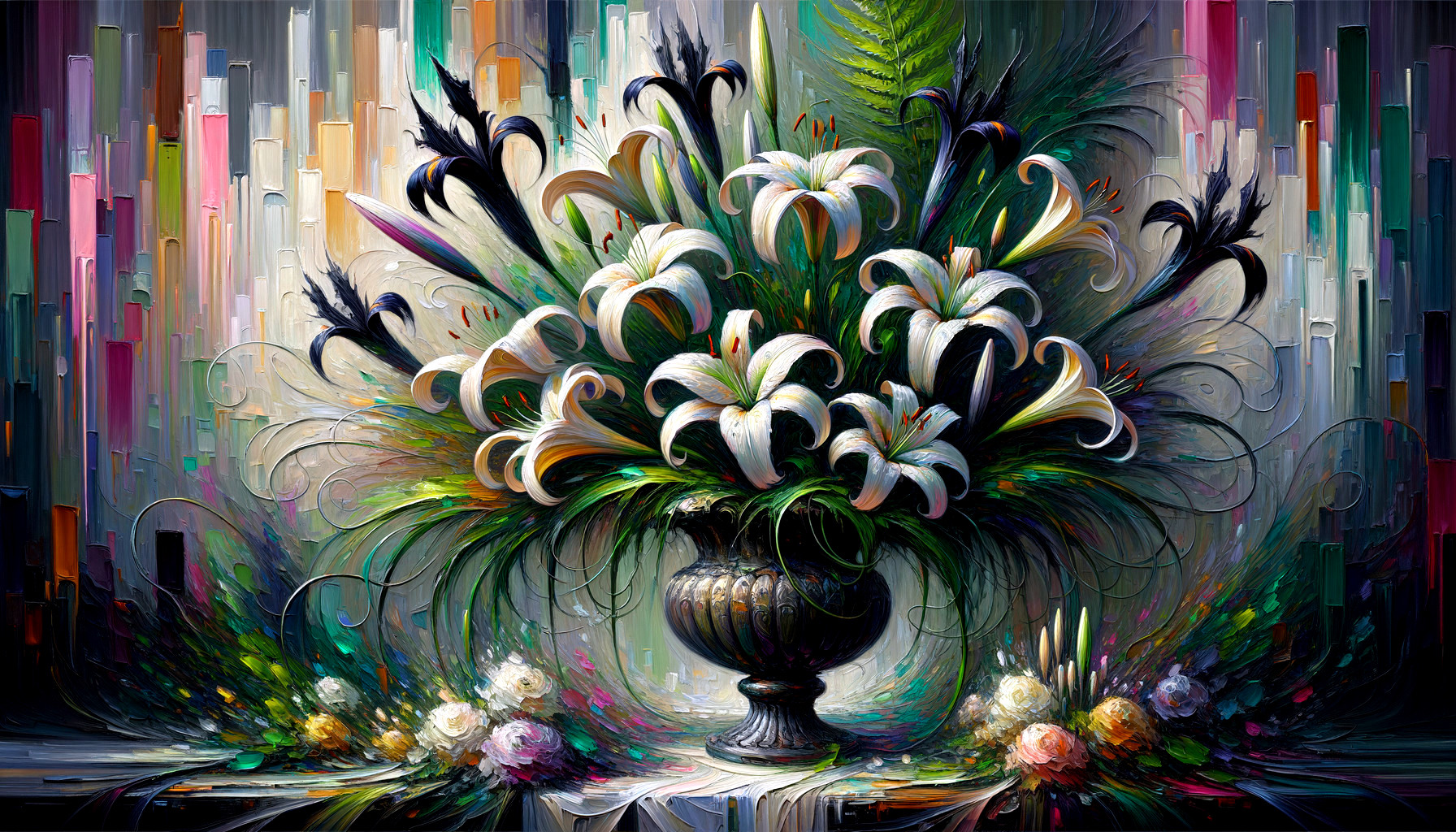 Abstract Floral Arrangement in Decorative Urn