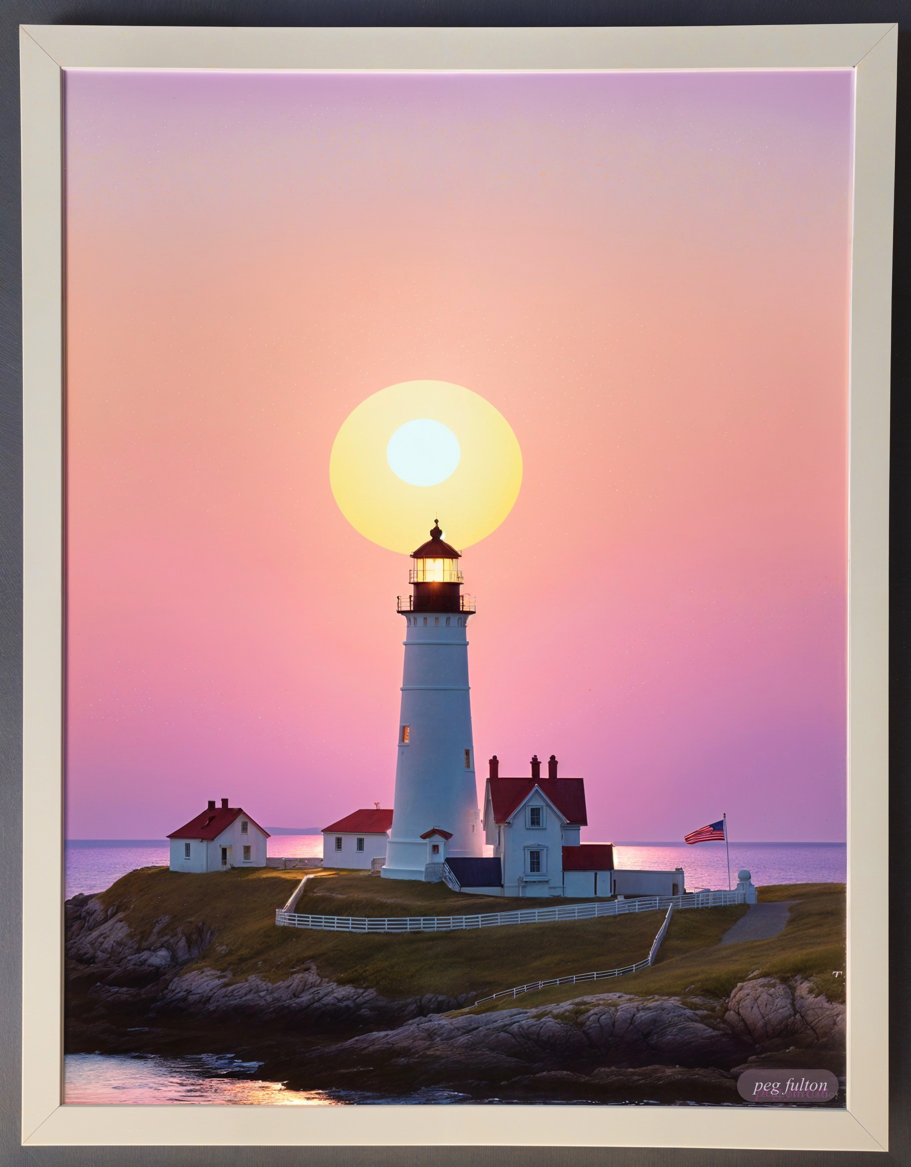 Lighthouse at Sunset on Rocky Shoreline Landscape