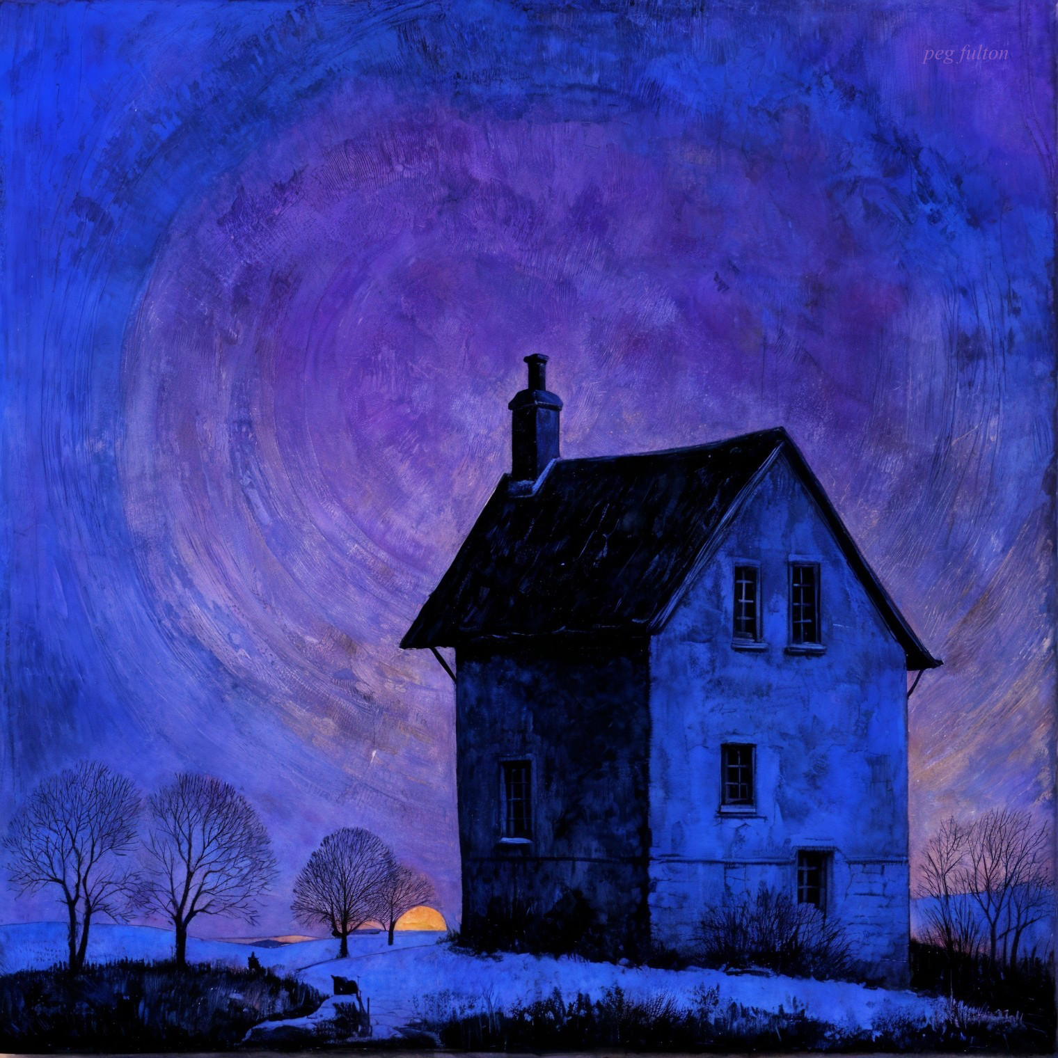 Rustic House Silhouetted Against Twilight Sky