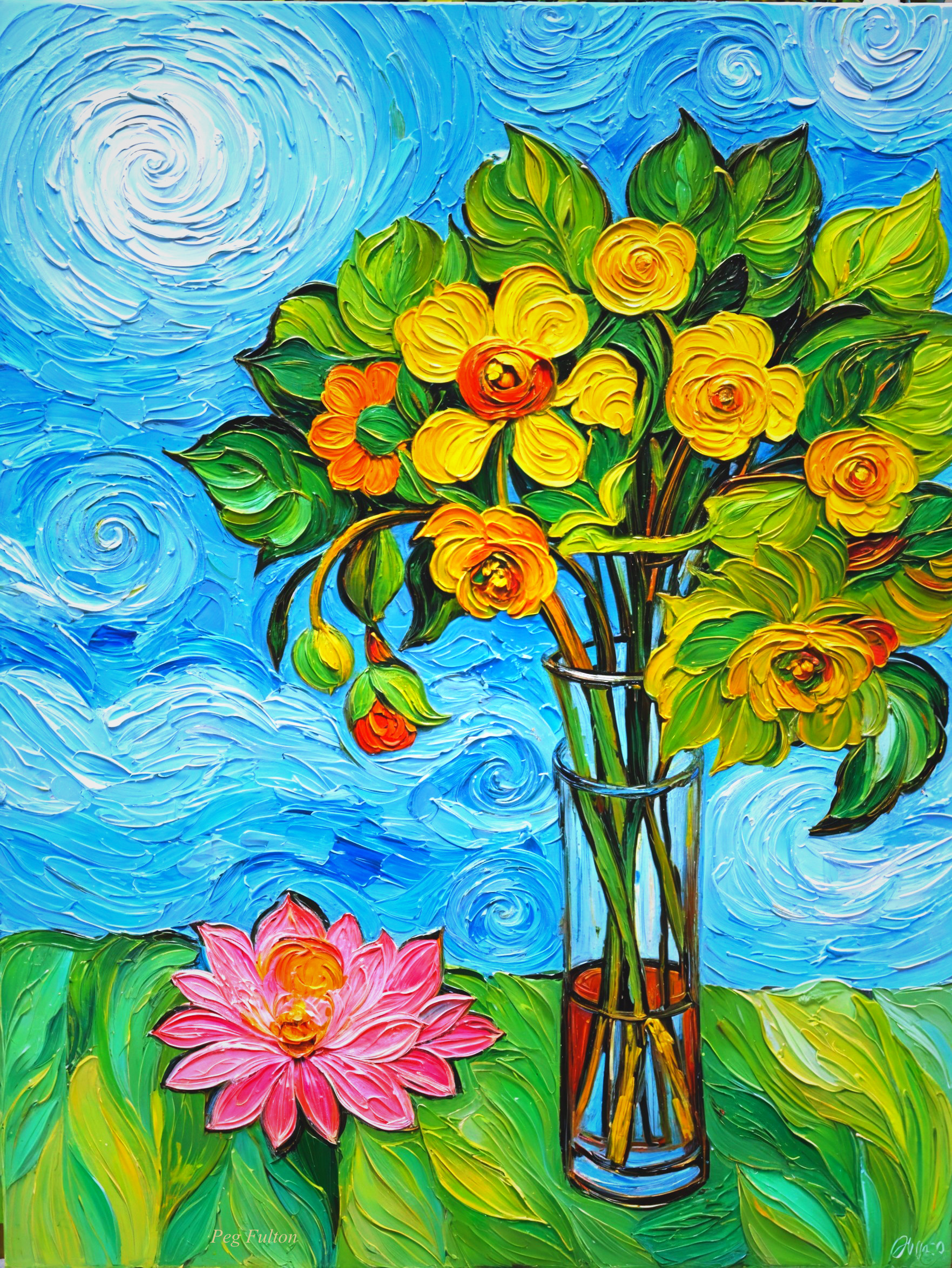 Vibrant Still Life with Yellow Flowers and Lotus