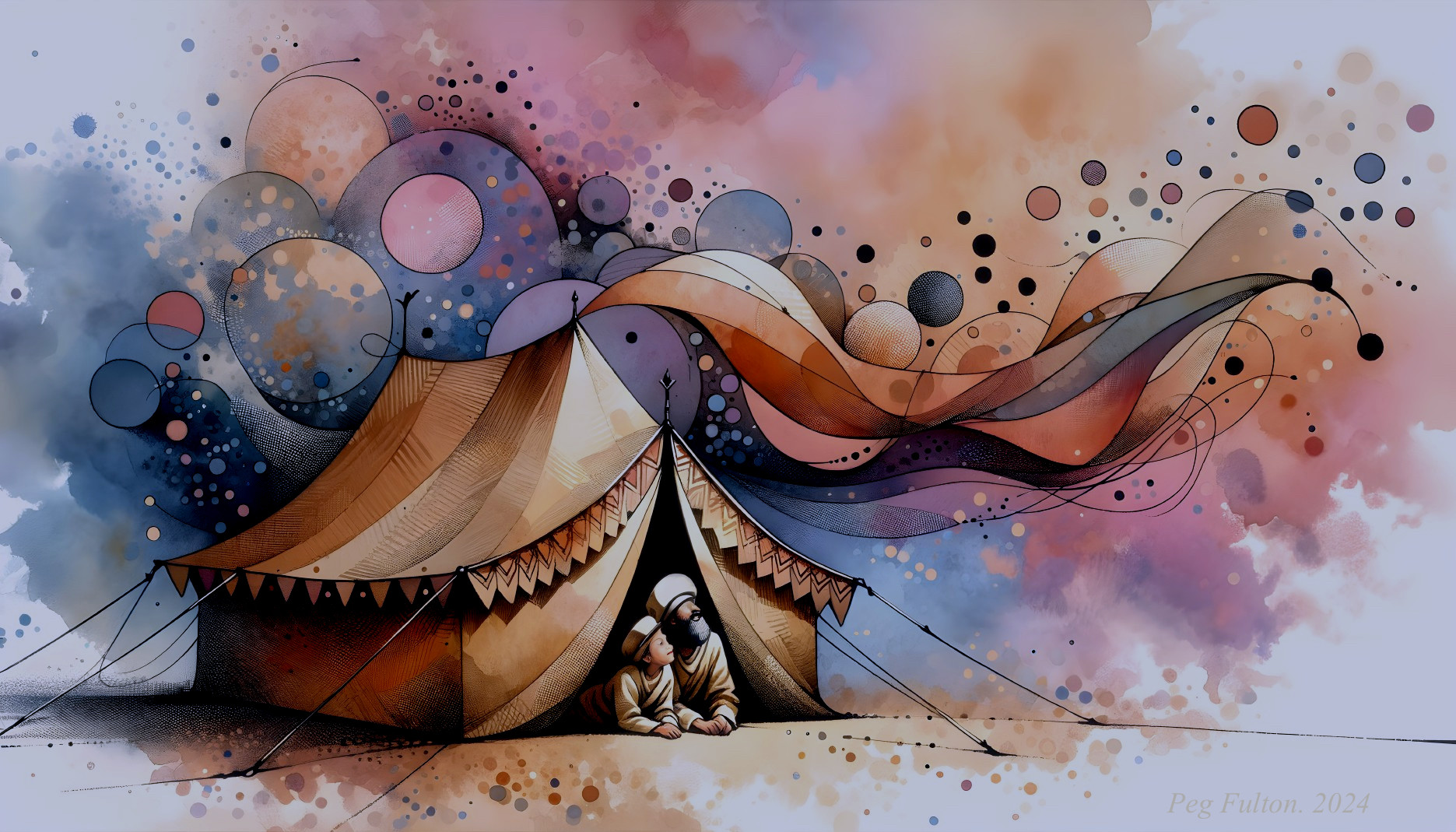 Whimsical Colorful Tent in Dreamy Abstract Setting