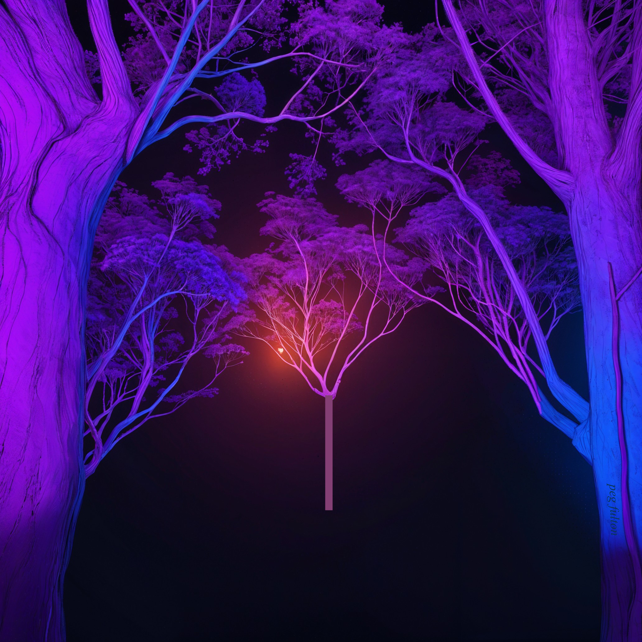 Surreal Forest with Vibrant Purple and Blue Trees