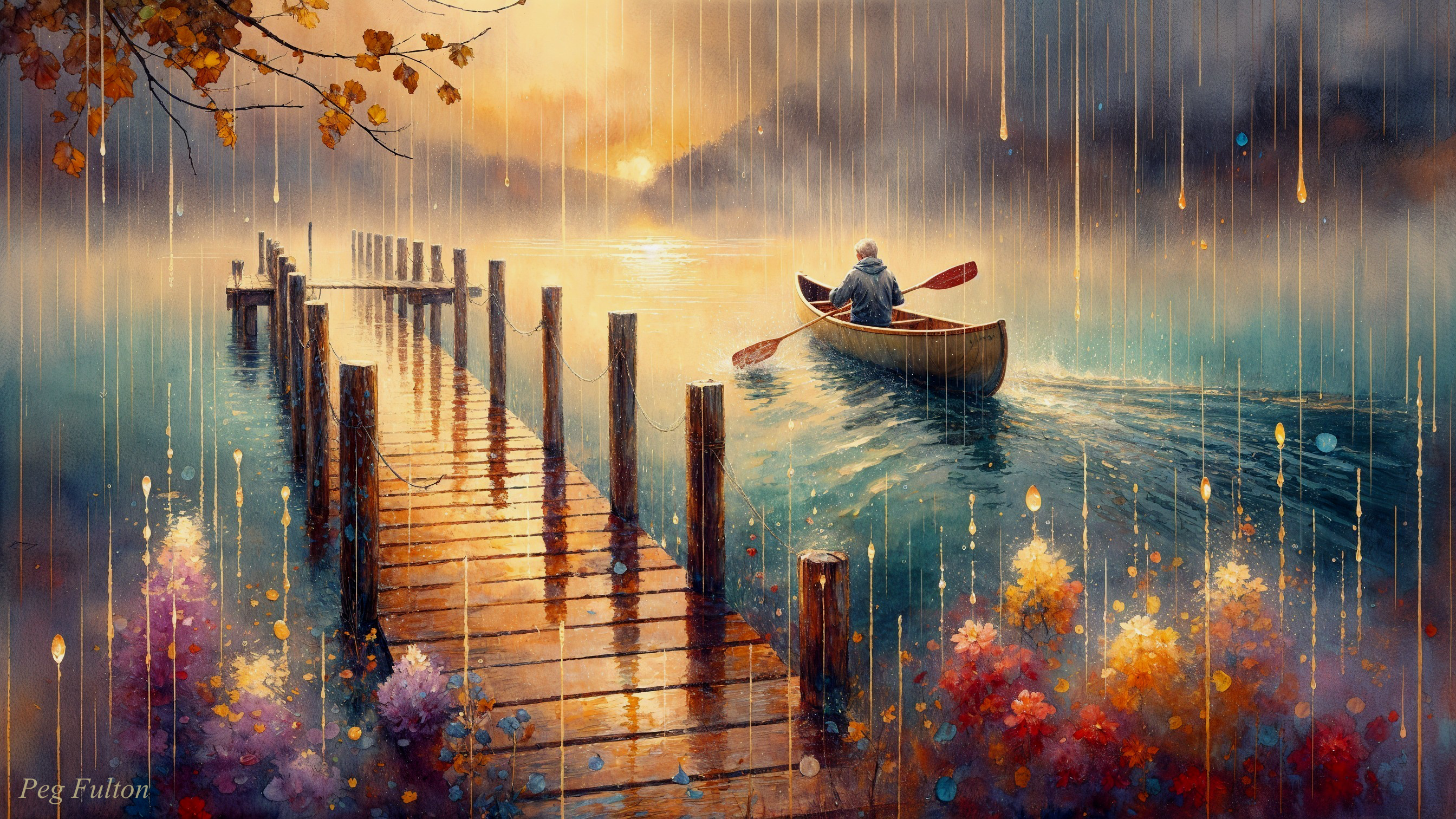 Serene Landscape with Canoe on Misty Lake at Sunrise