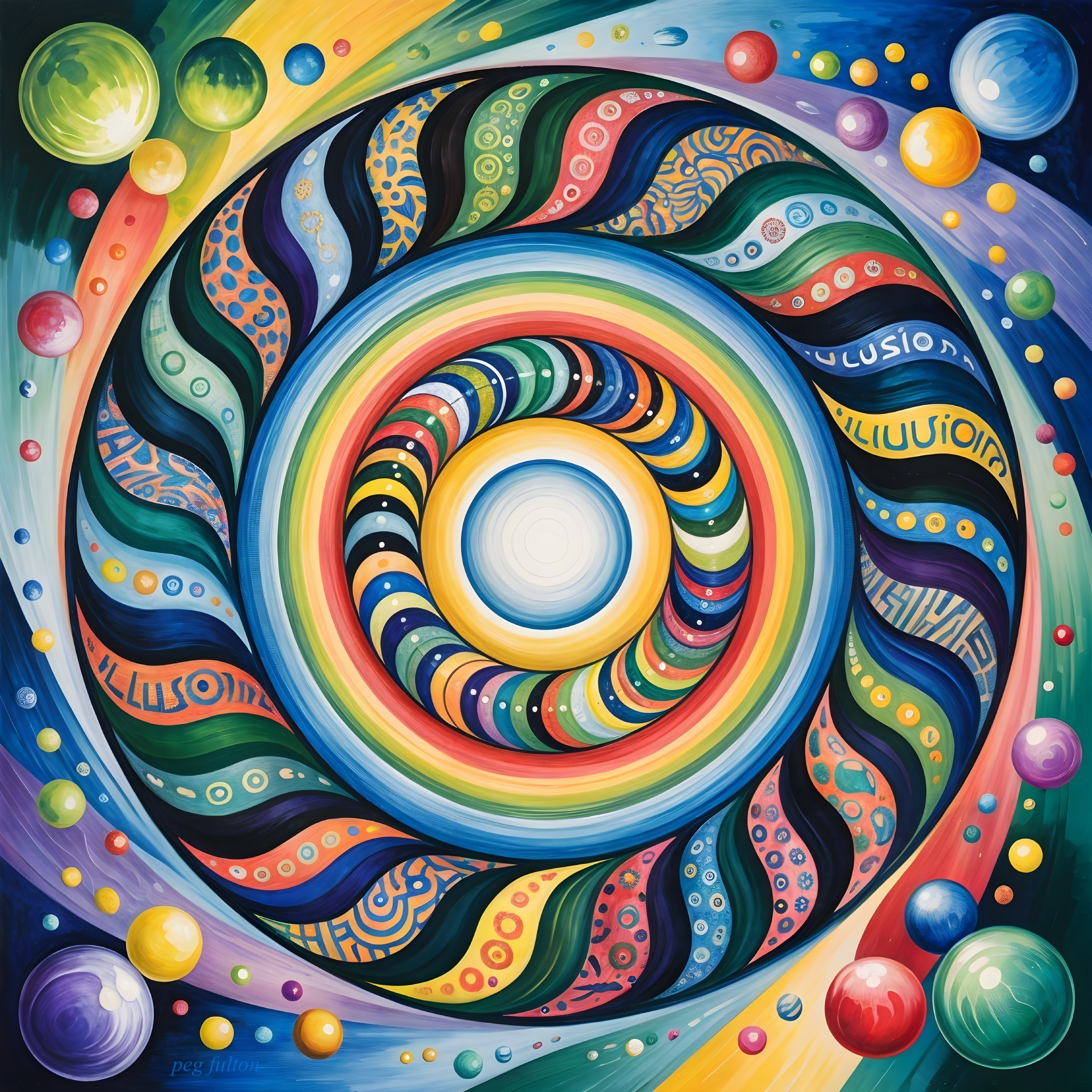 Vibrant Abstract Painting with Swirling Patterns and Colors