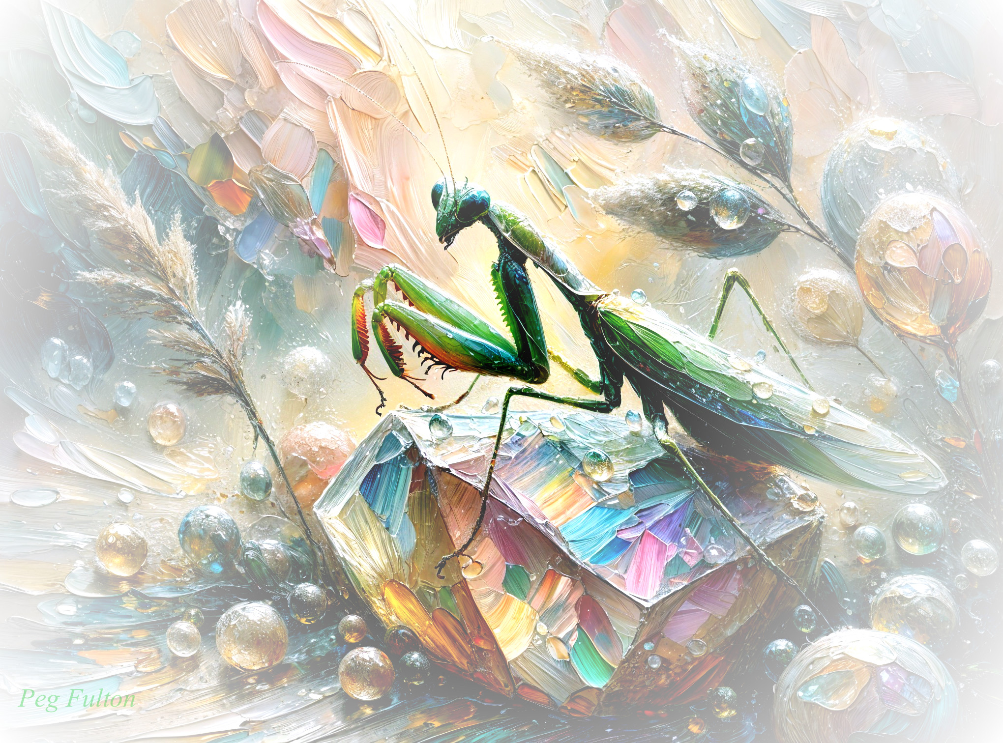 Abstract Painting of Mantis on Crystalline Structure