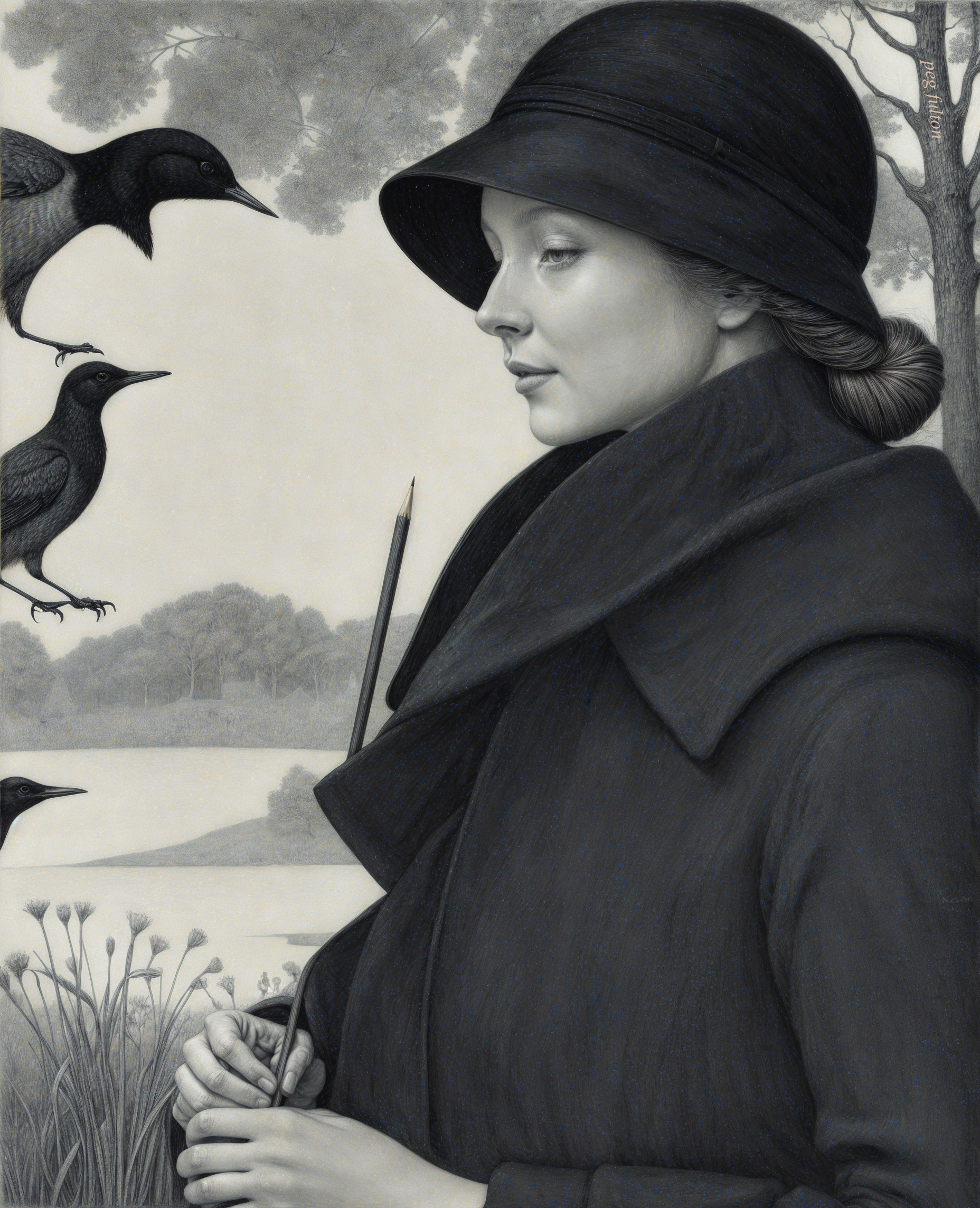 Portrait of a Young Woman in a Tranquil Landscape