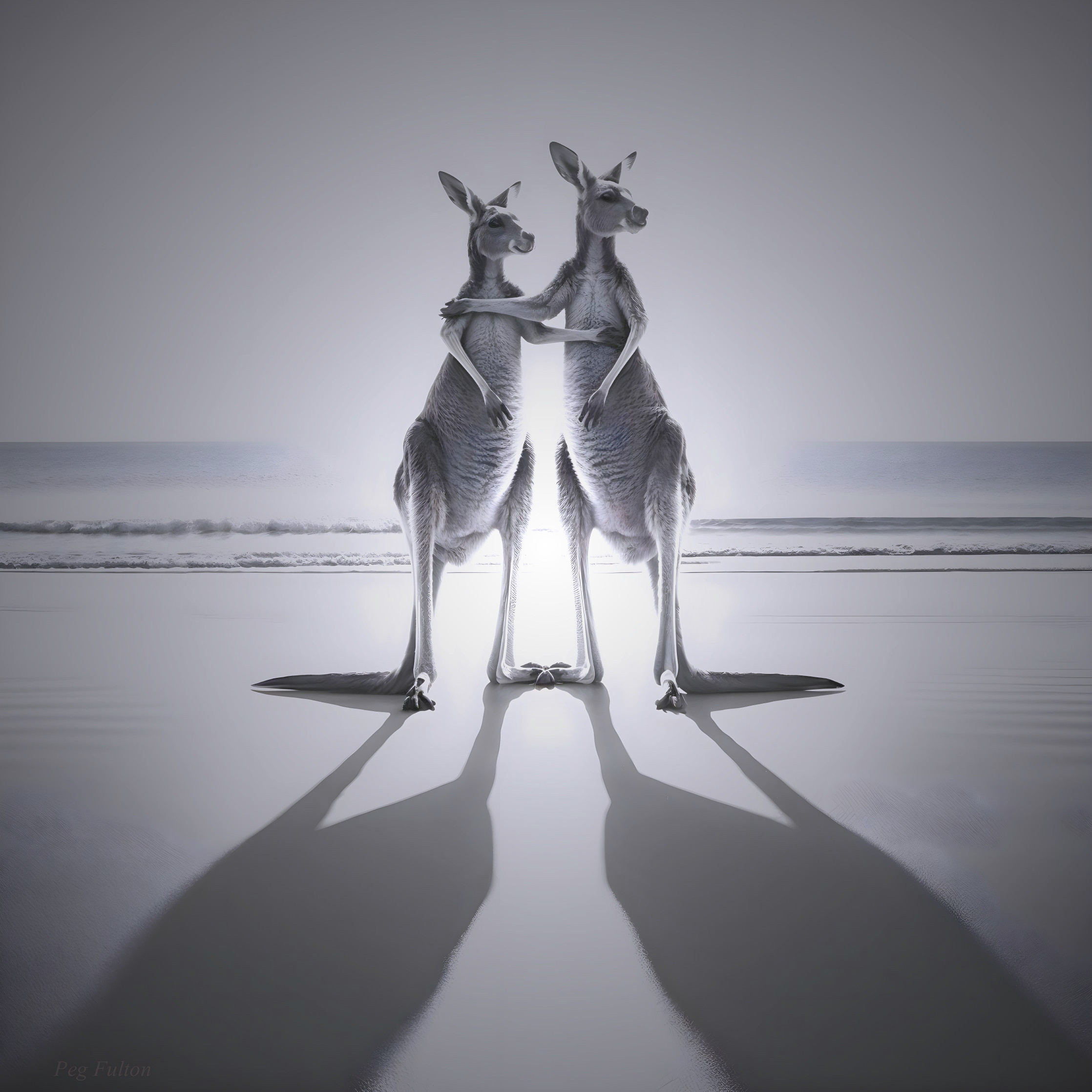 Kangaroos Silhouetted on a Beach at Sunset