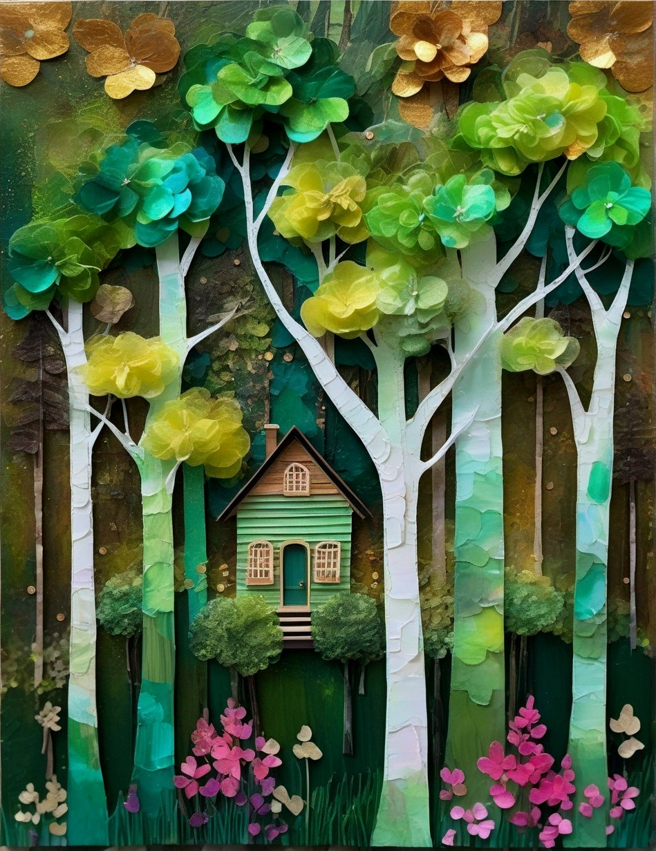 Whimsical Cottage in a Colorful Forest Artwork