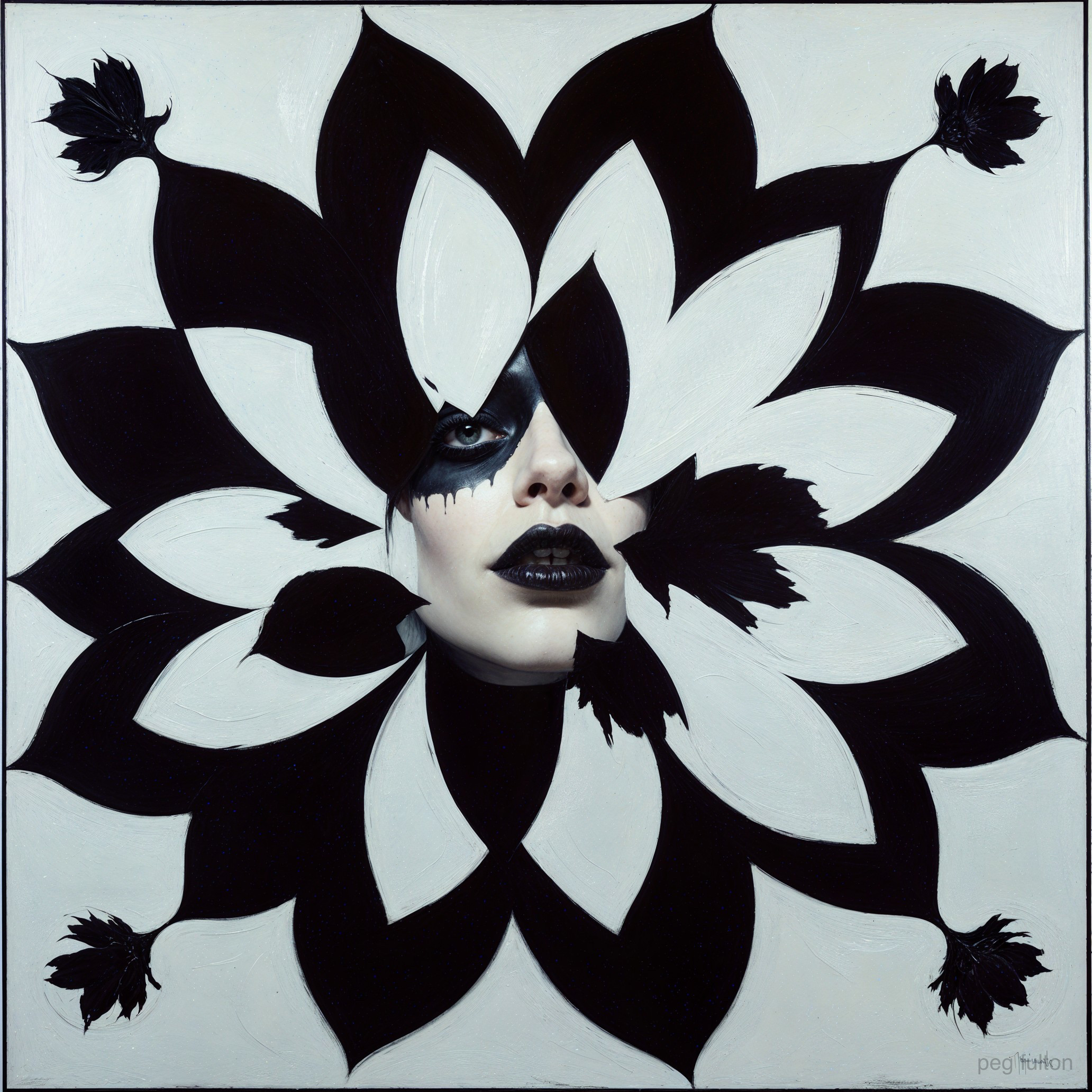 Face Obscured by Floral Design in Striking Artwork