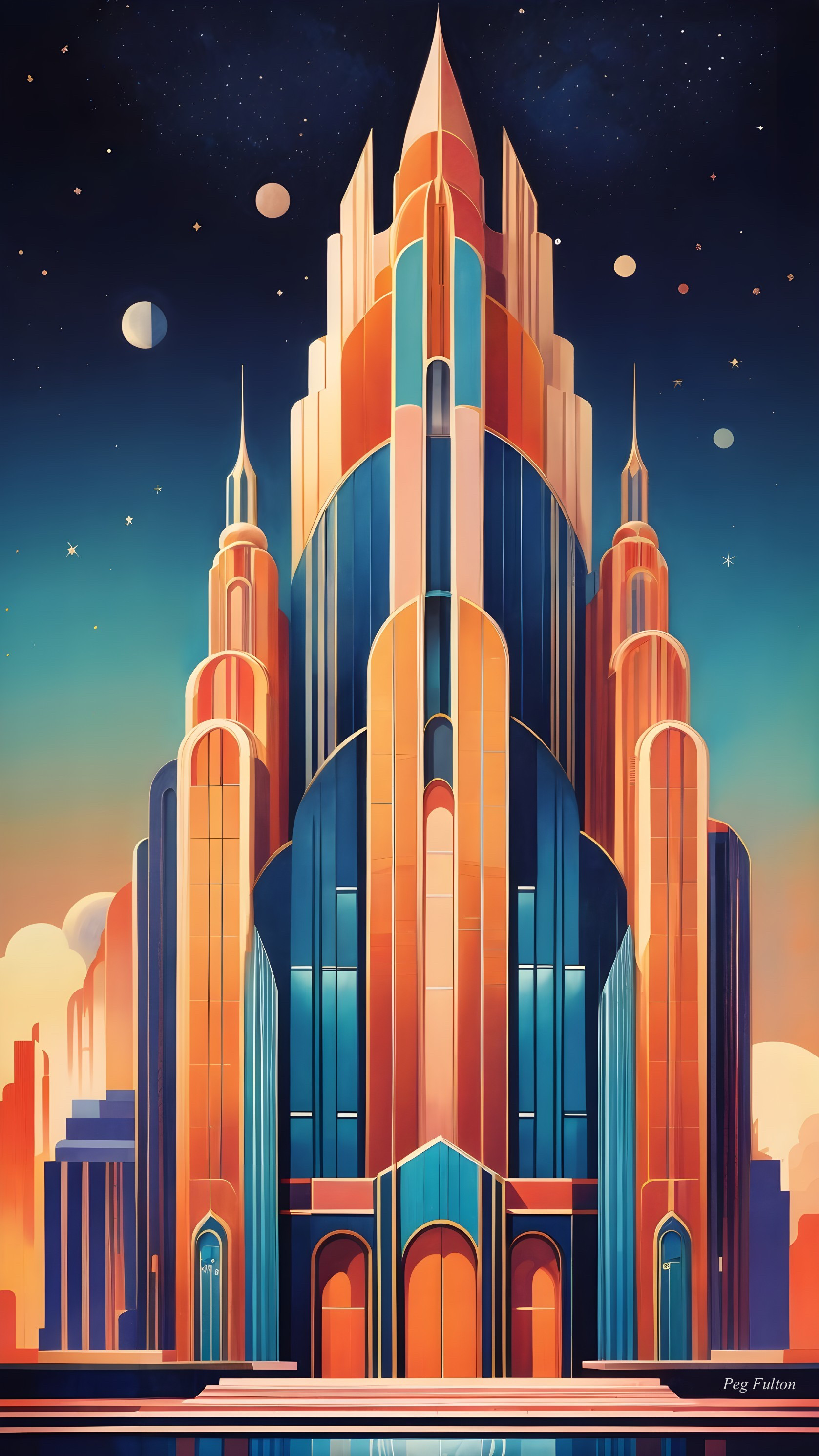 Futuristic Skyscraper with Art Deco and Modern Design