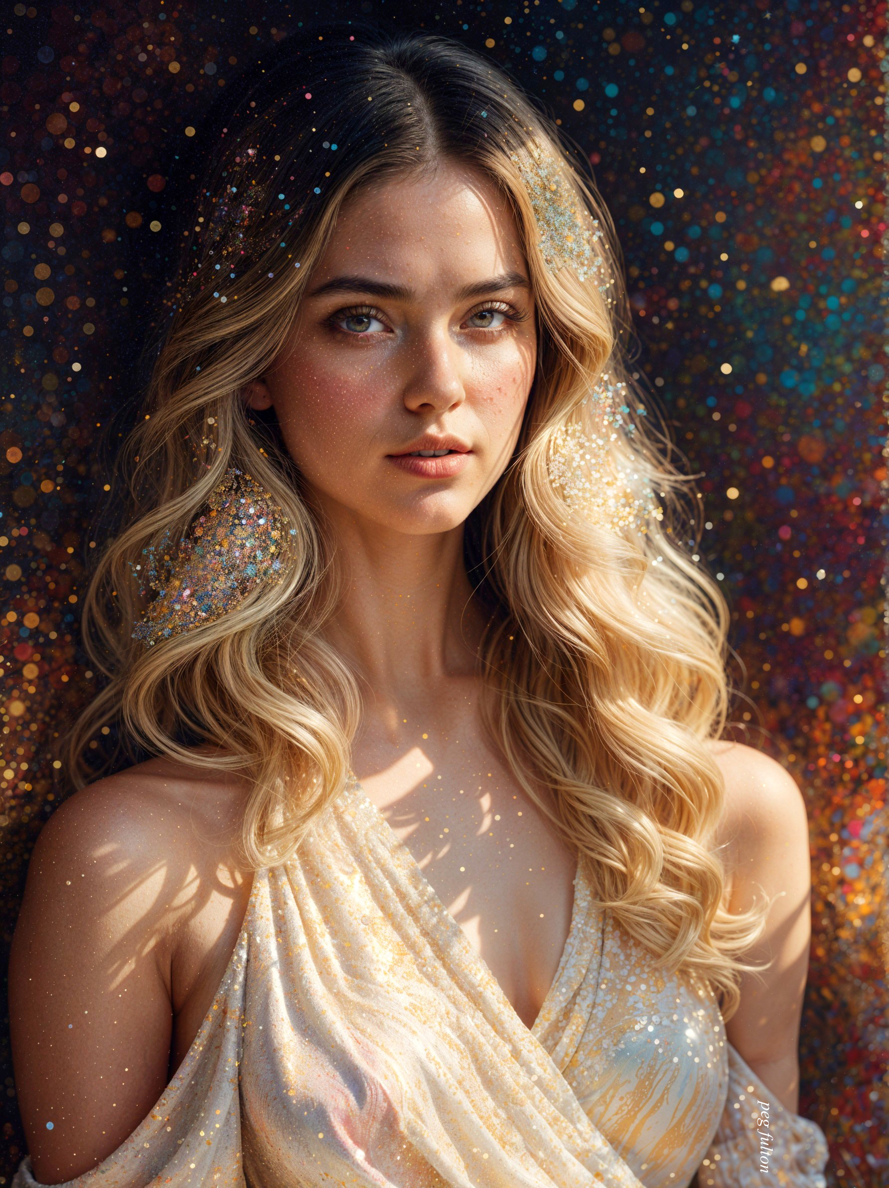Portrait of a Young Woman with Wavy Hair and Sparkles