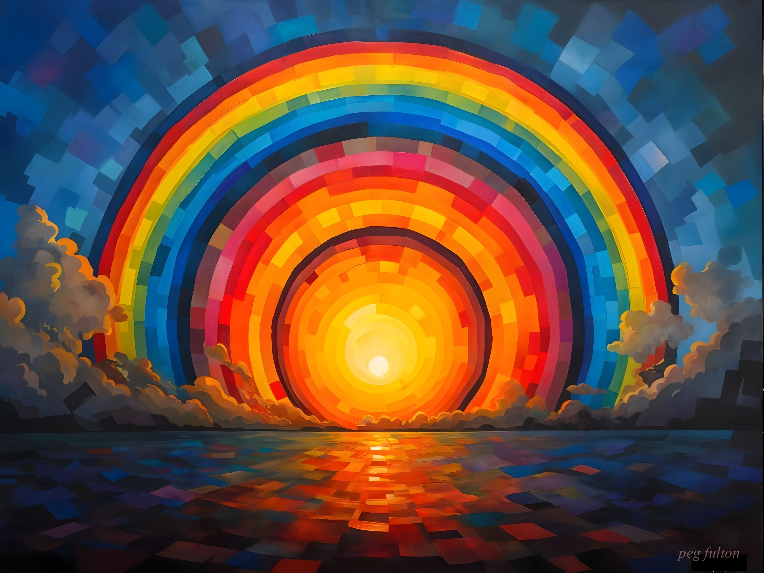 Vibrant Abstract Sunset Over Tranquil Sea Scene