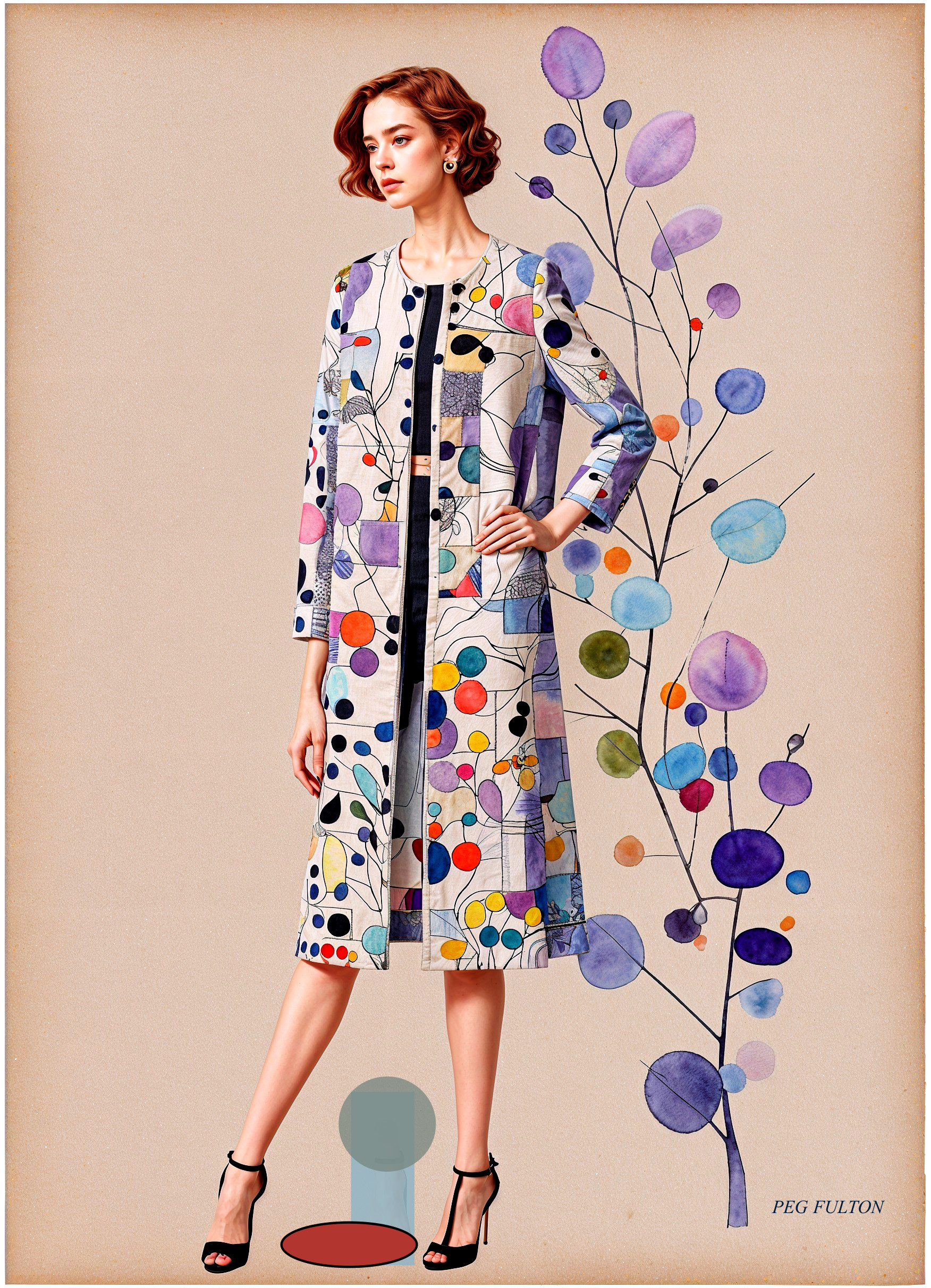 Chic Dress with Colorful Geometric Pattern Displayed