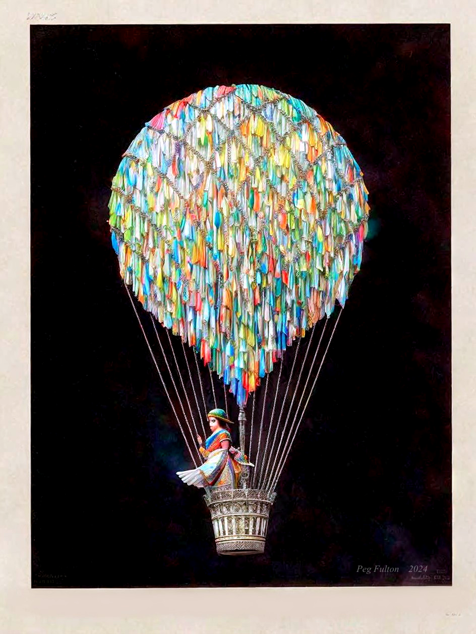Whimsical Hot Air Balloon with Colorful Ribbons