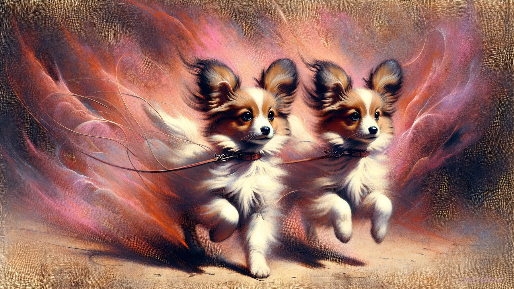 Papillon Puppies in a Colorful Whimsical Setting