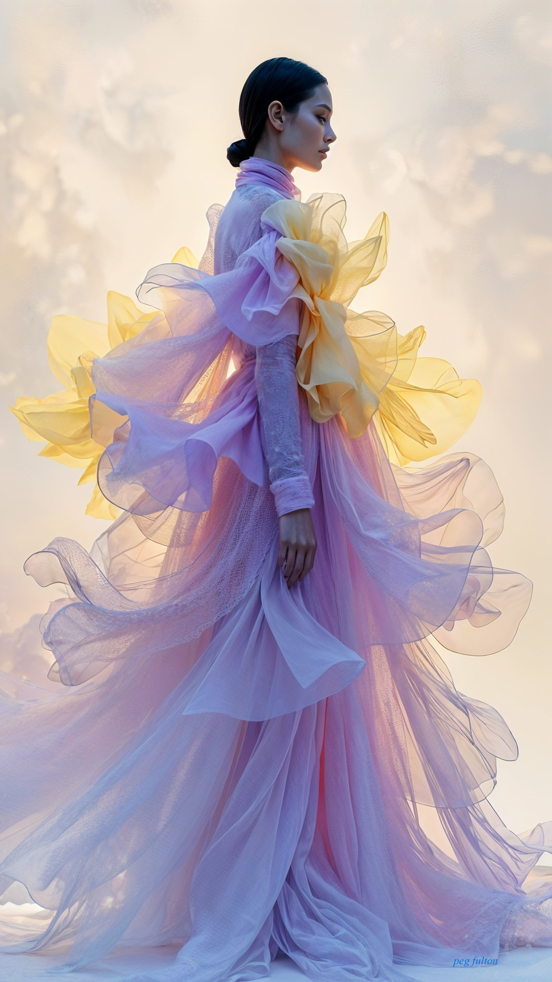 Ethereal Gown in Pastel Hues with Dreamy Background