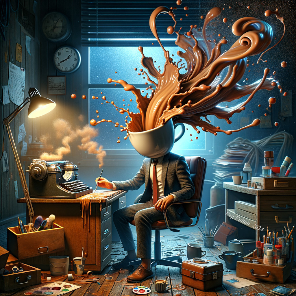 Creative Office Scene with Coffee Cup Head Symbolism