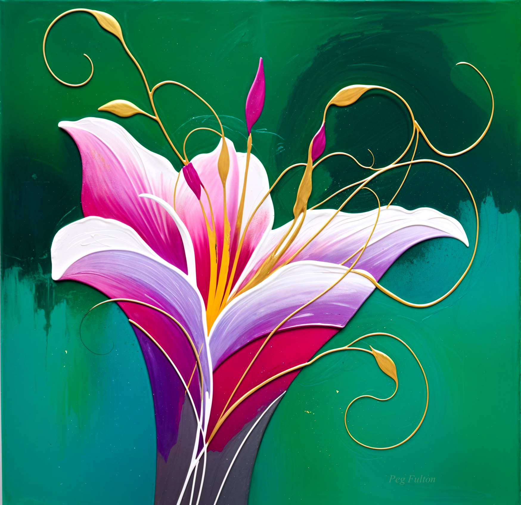 Abstract Painting of a Blooming Flower in Vivid Colors