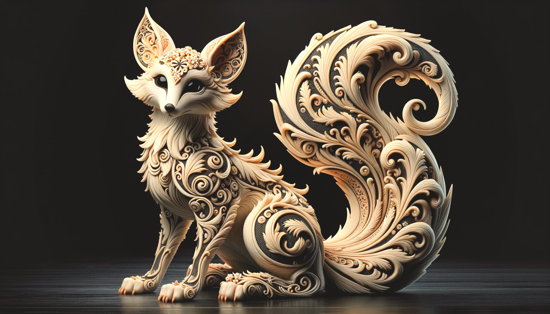 Intricately Designed Cream-Colored Fox Sculpture